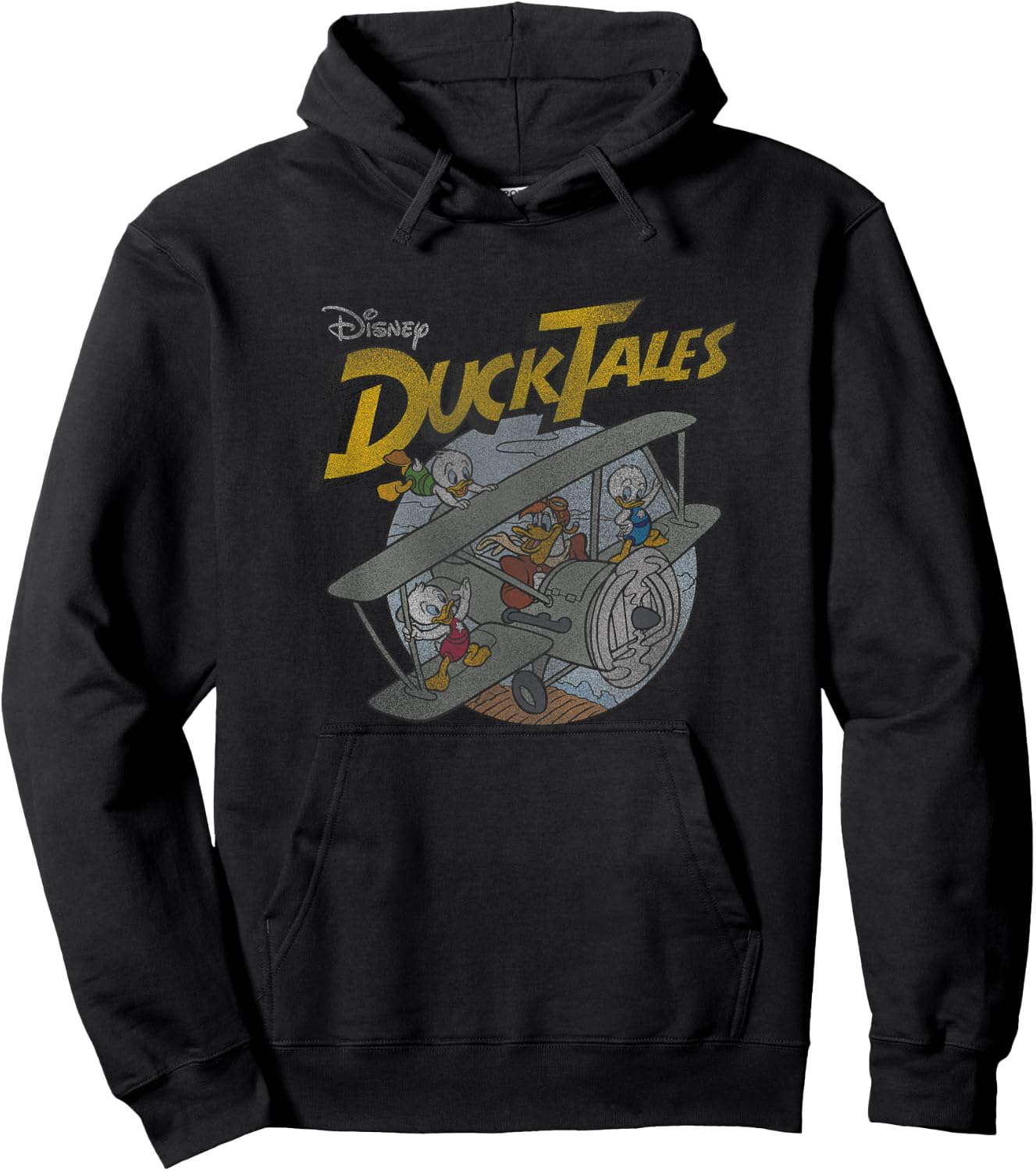 Disney DuckTales Ducks On Airplane Distressed Portrait Hoodie - Hoodie | Black