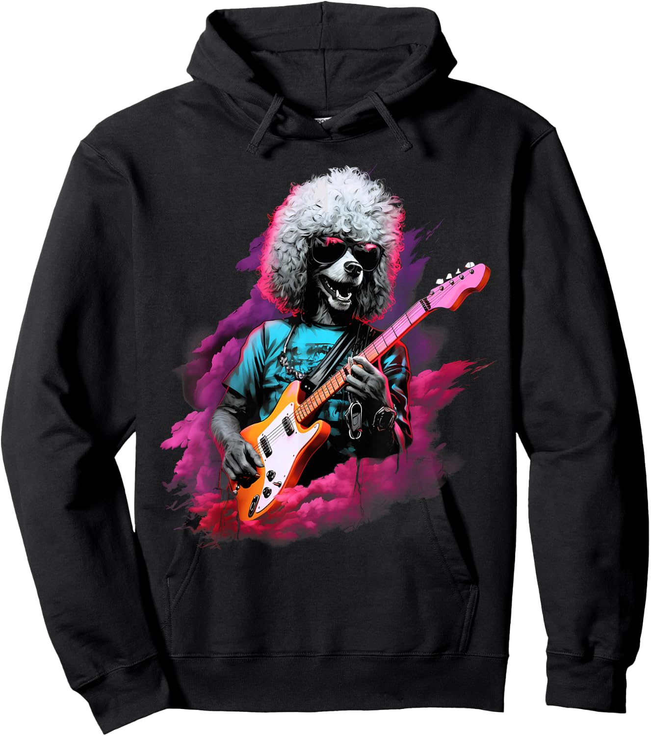 Punk Rock Guitar Poodle Dog Guitarist Men Women Girls Kids Hoodie - Hoodie | Black