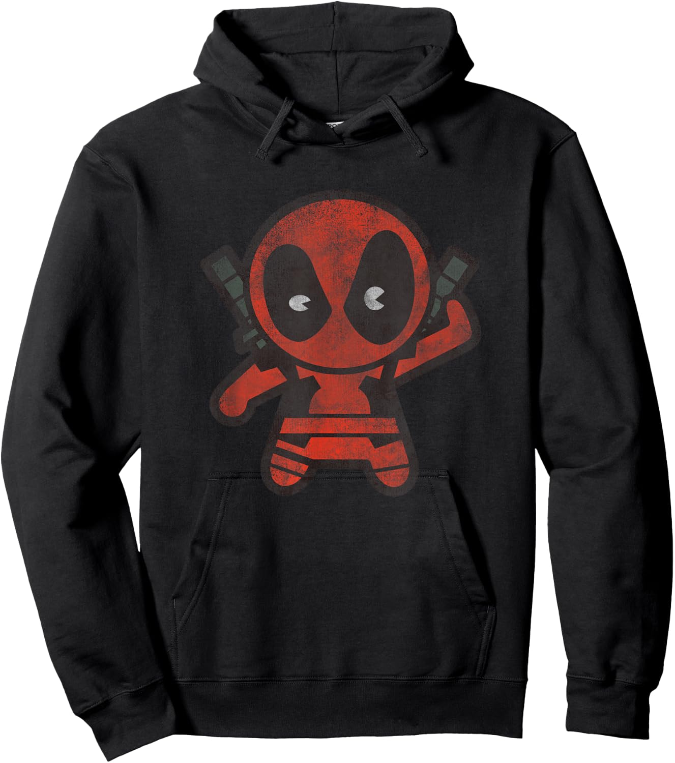 Marvel Kawaii Chibi Deadpool Sassy Portrait Distressed Hoodie - Hoodie | Black