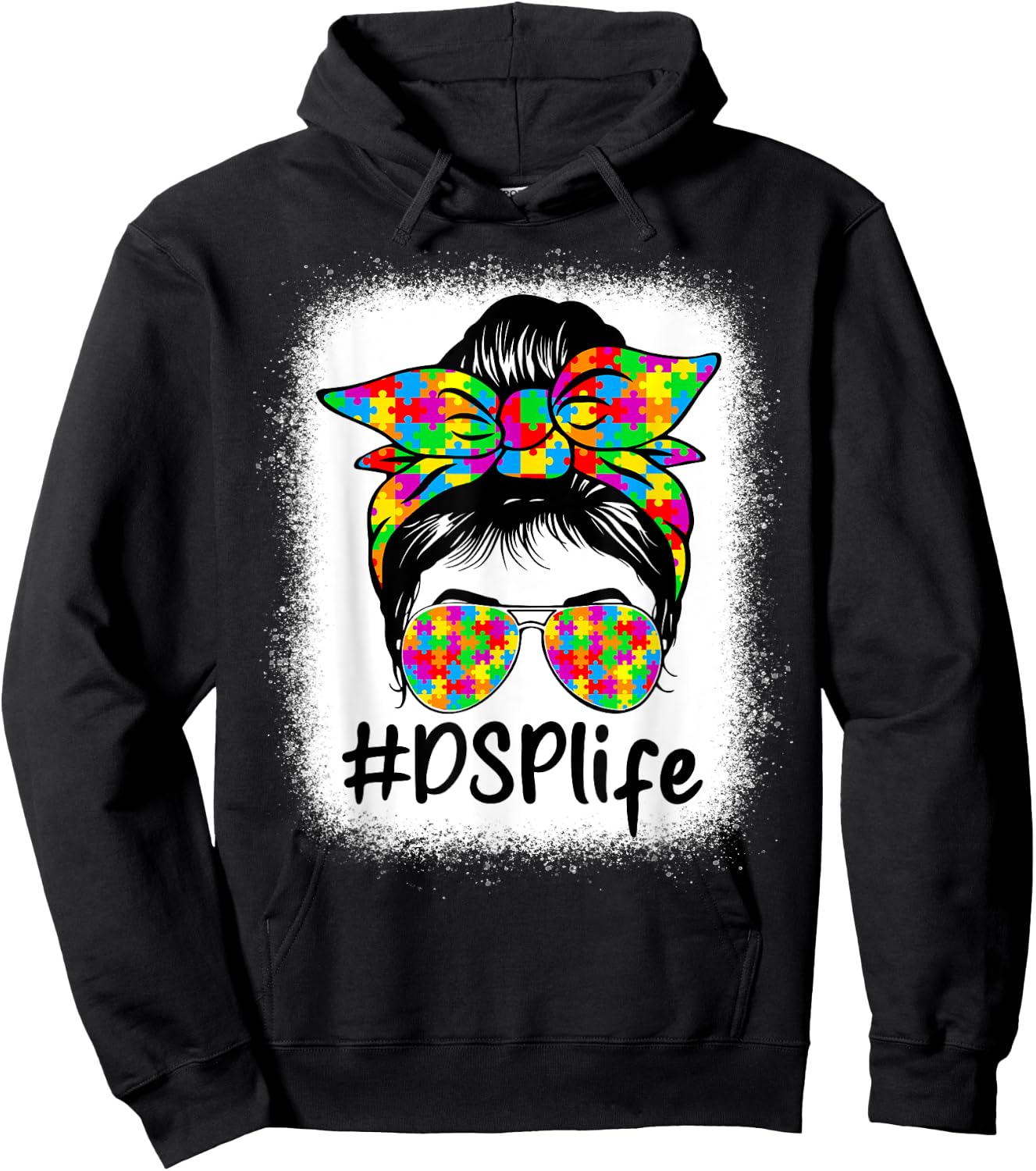 DSP Direct Support Staff Messy Bun Women Autism Awareness Hoodie - Hoodie | Black