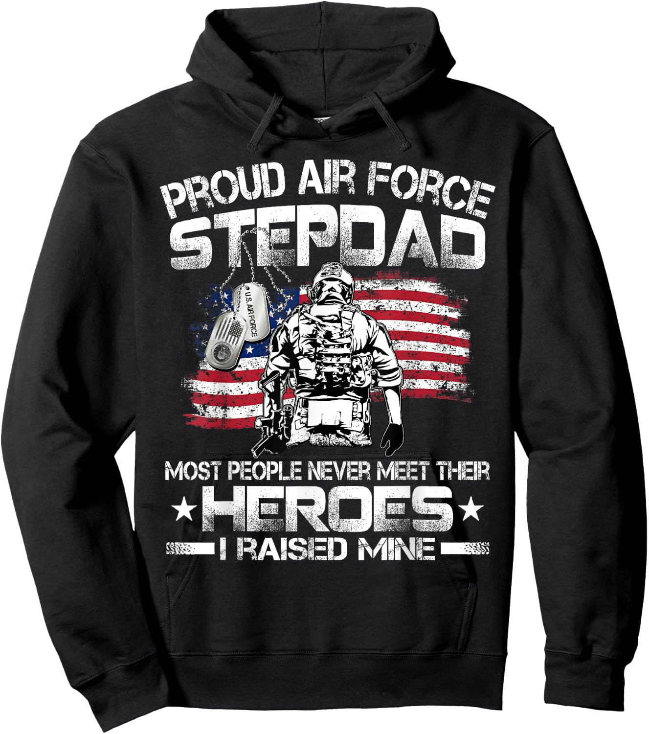 Proud Air Force Step Dad Pride Military Family US Air Force Hoodie - Hoodie | Black