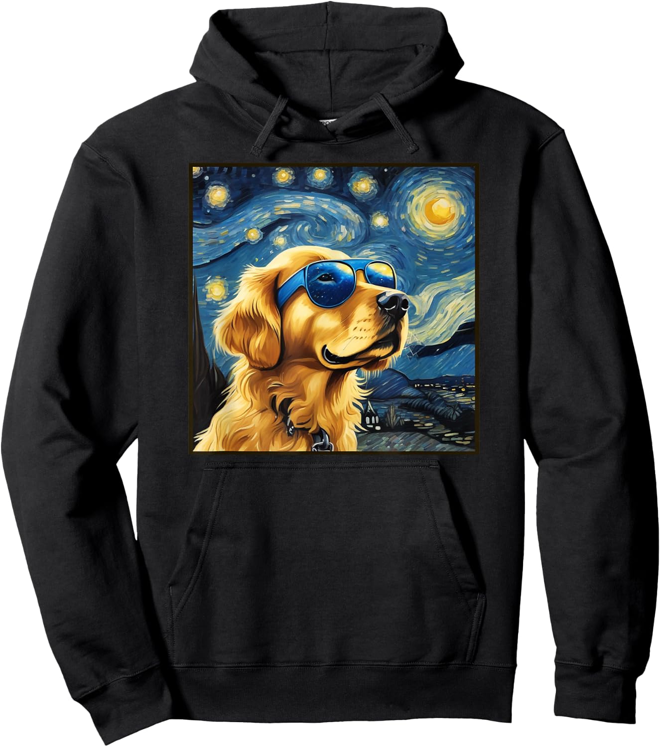 Van Gogh Starry Night Cute Dog Golden Retriever shirt Hoodie - Hoodie | Black