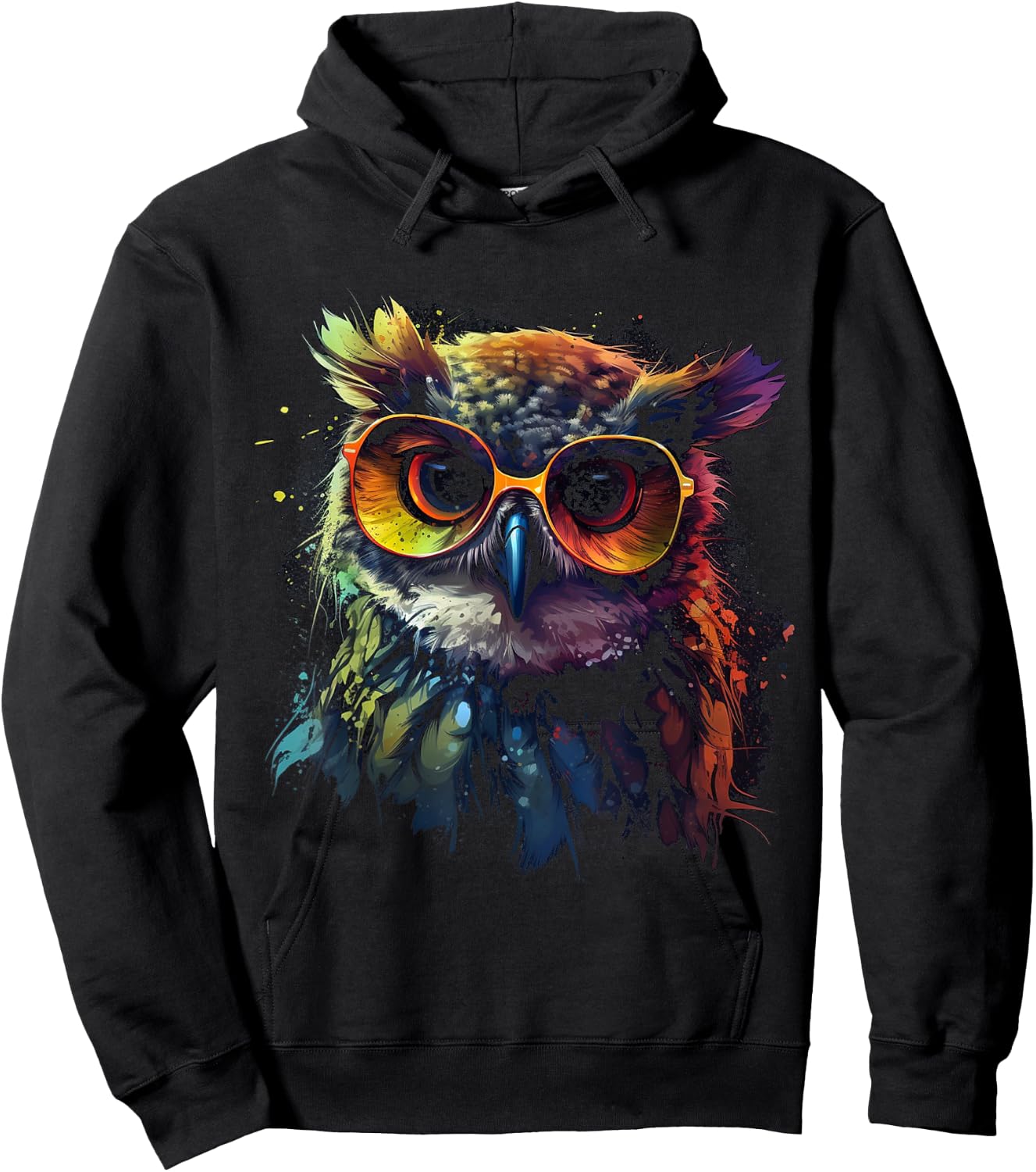 Owl Artwork - Animal Glasses Colourful Bird Art Owl Hoodie - Hoodie | Black