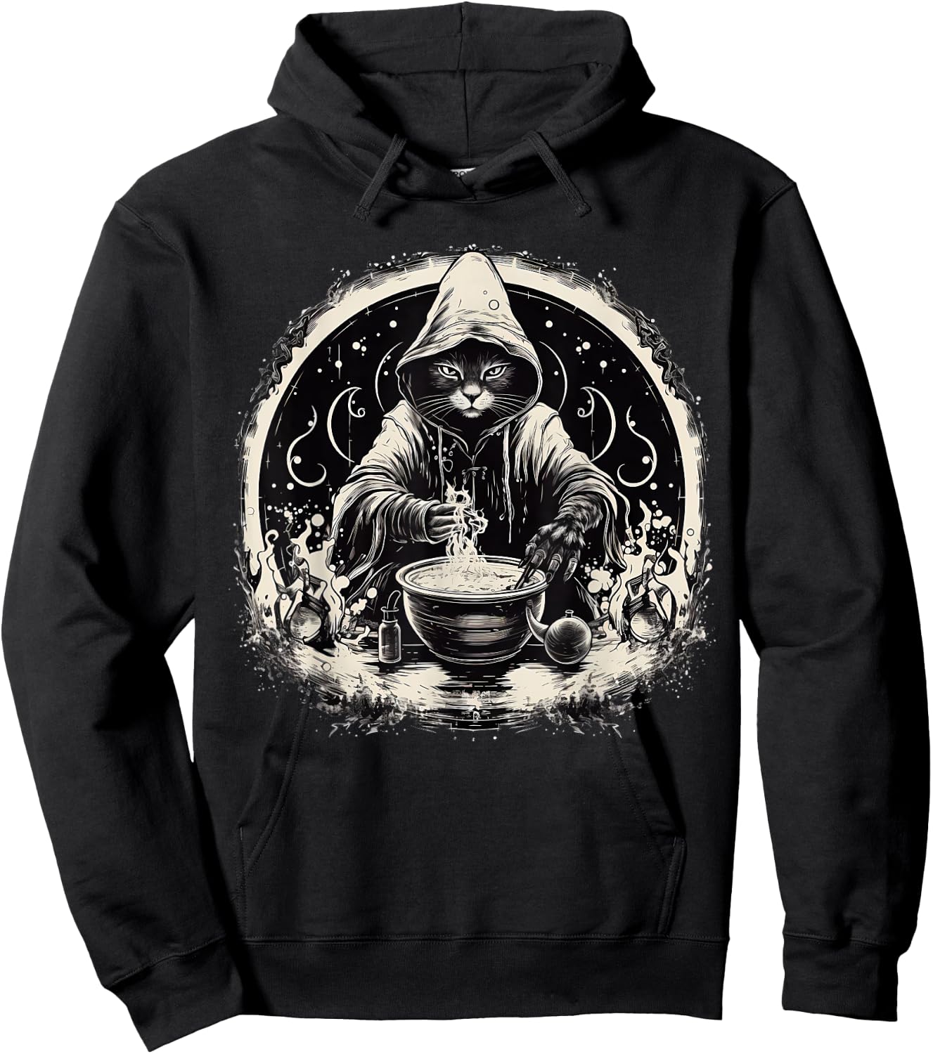 Halloween Black Cat Wizard Vintage Costume Women Hoodie - Hoodie | Black