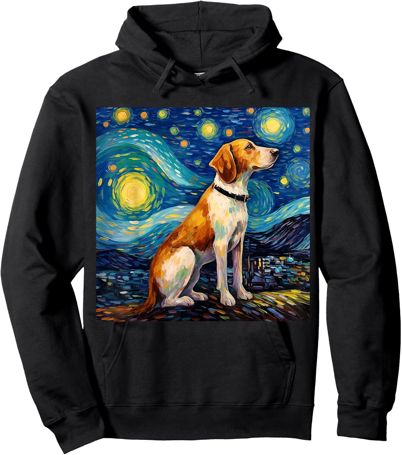 Surreal Starry Night American Foxhound Dog Hoodie - Hoodie | Black
