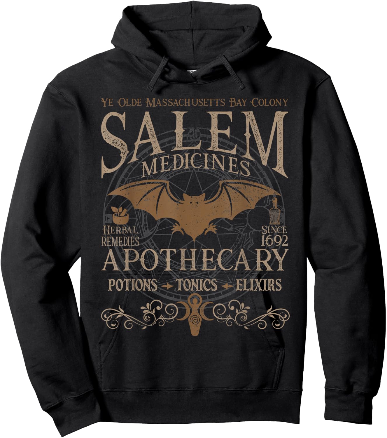 Salem Apothecary Medicines Herbal Witch Bat Beige Hoodie - Hoodie | Black