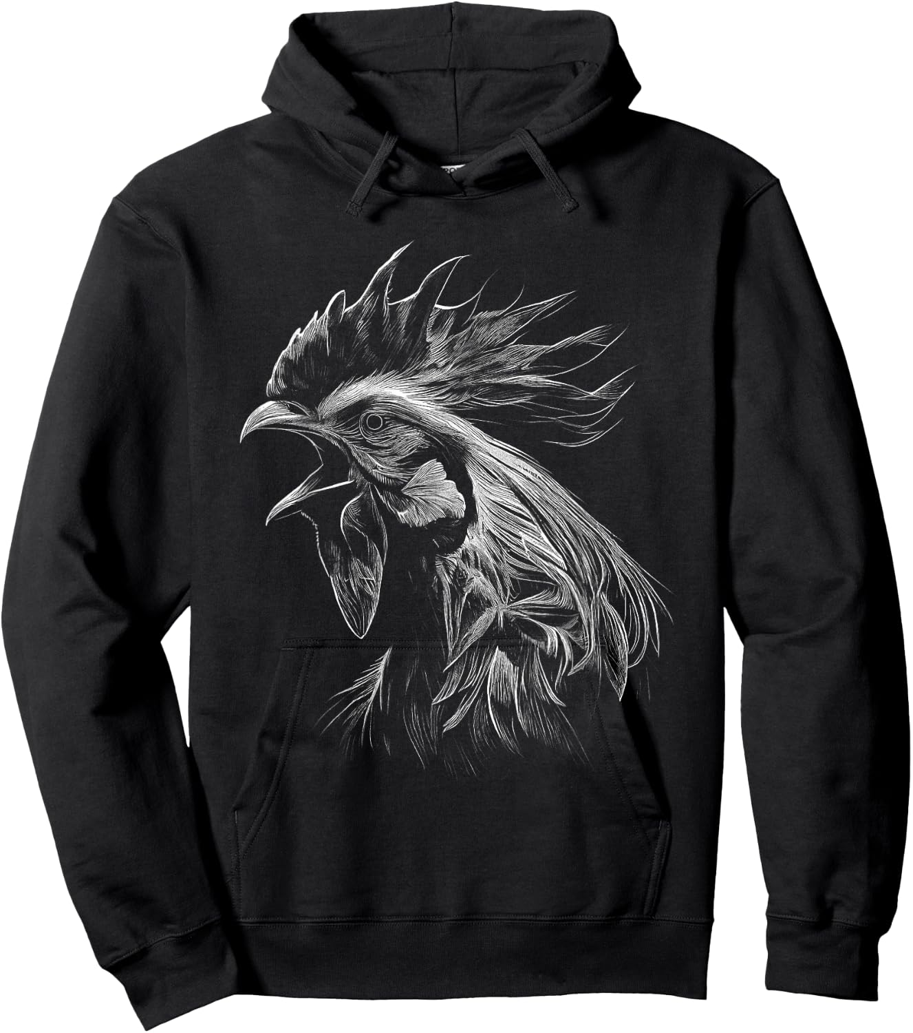 Crowing Rooster Drawing Love Hoodie - Hoodie | Black