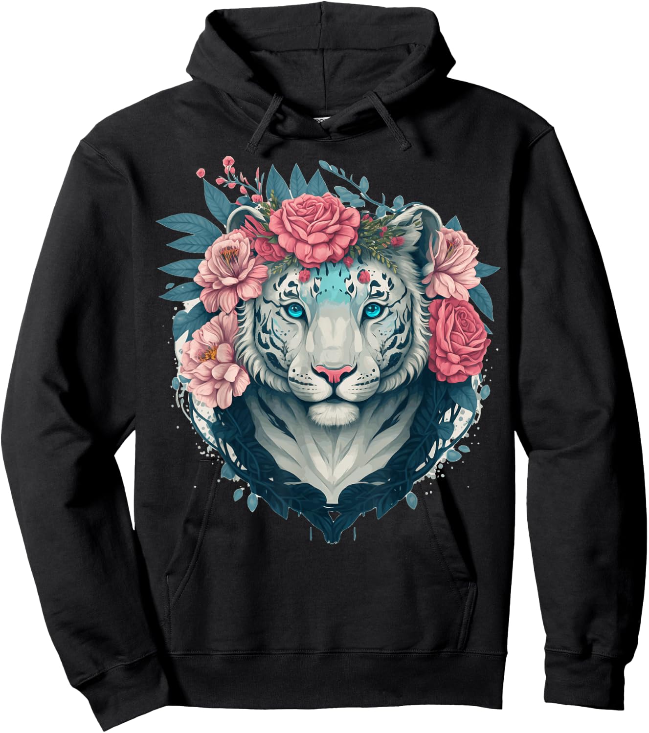 White Bengal Tiger Flower Crown Floral Animal Lovers Hoodie - Hoodie | Black