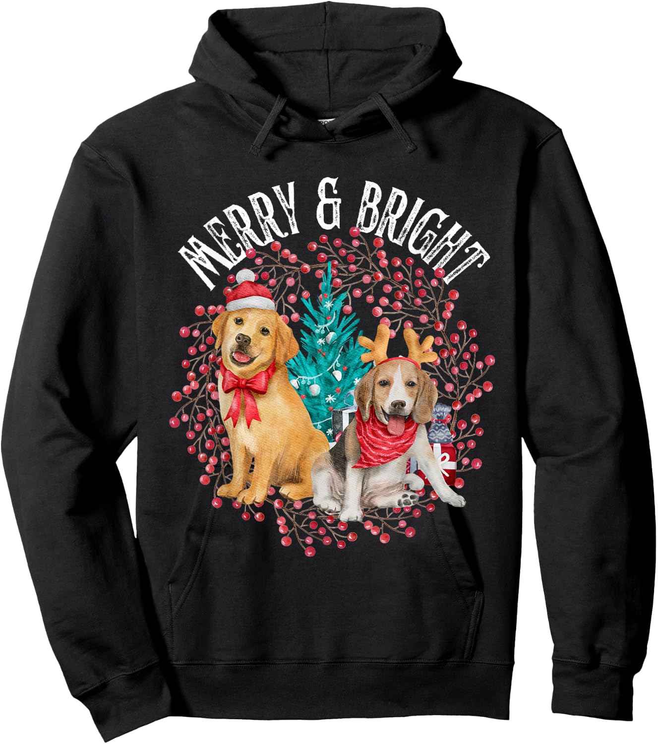 Christmas Beagle and Golden Retriever Hoodie - Hoodie | Black