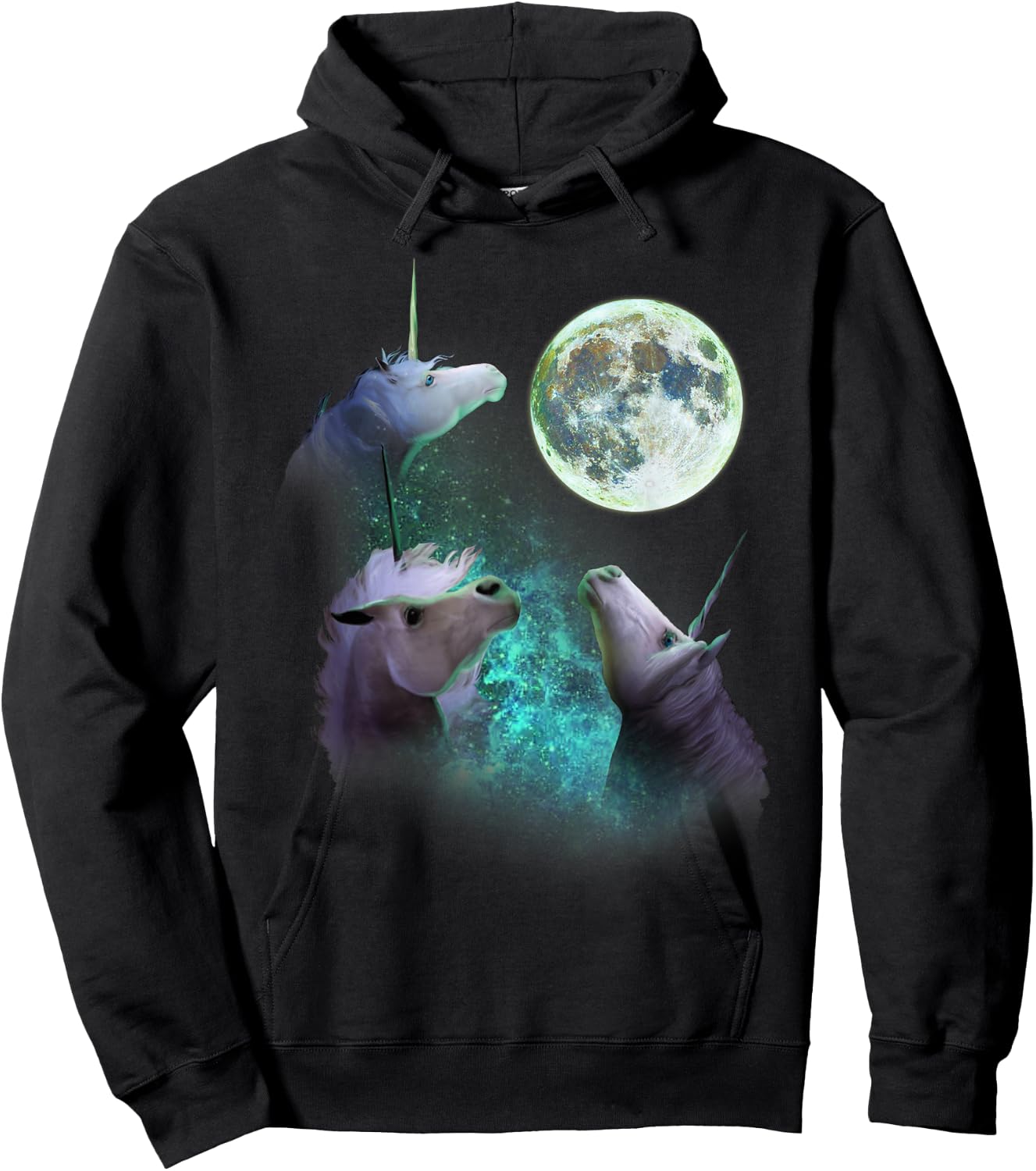 Three Unicorns Howl At Moon 3 Wolfs Wolves Funny Parody Hoodie - Hoodie | Black