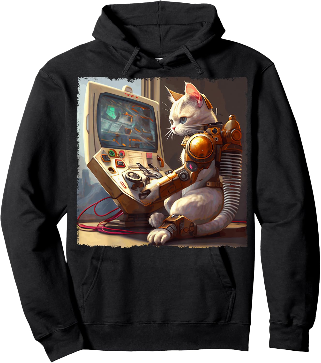 Funny Cat Robot Video Games Women Kids Hoodie - Hoodie | Black