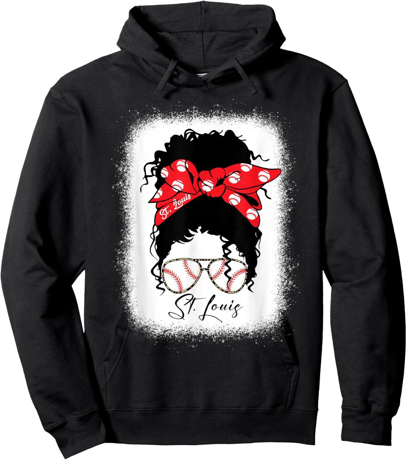 St. Louis Messy Bun Bleached Baseball Fan I Love St. Louis Hoodie - Hoodie | Black