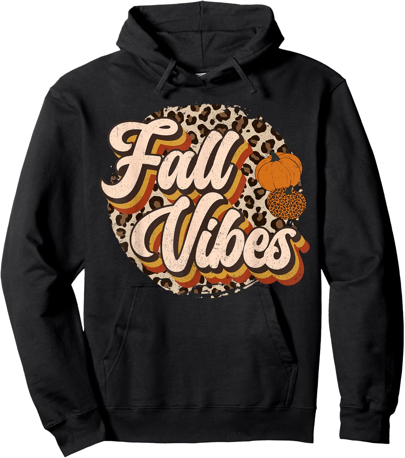 Vintage 70s Fall Vibes Leopard Pumpkin Season Retro Autumn Hoodie - Hoodie | Black
