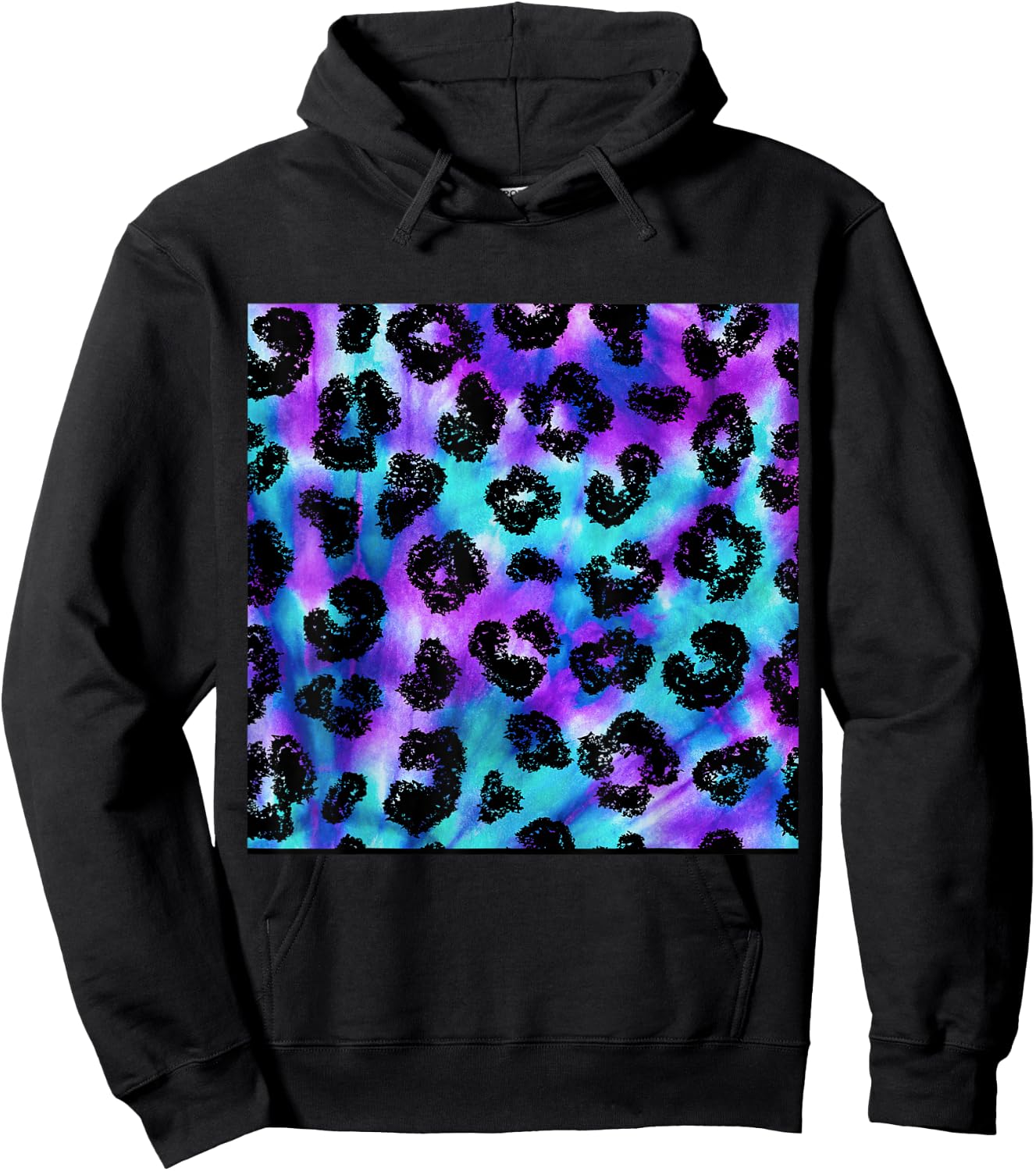 Purple Turquoise Black Leopard Tie Dye Print Cheetah Pattern Hoodie - Hoodie | Black