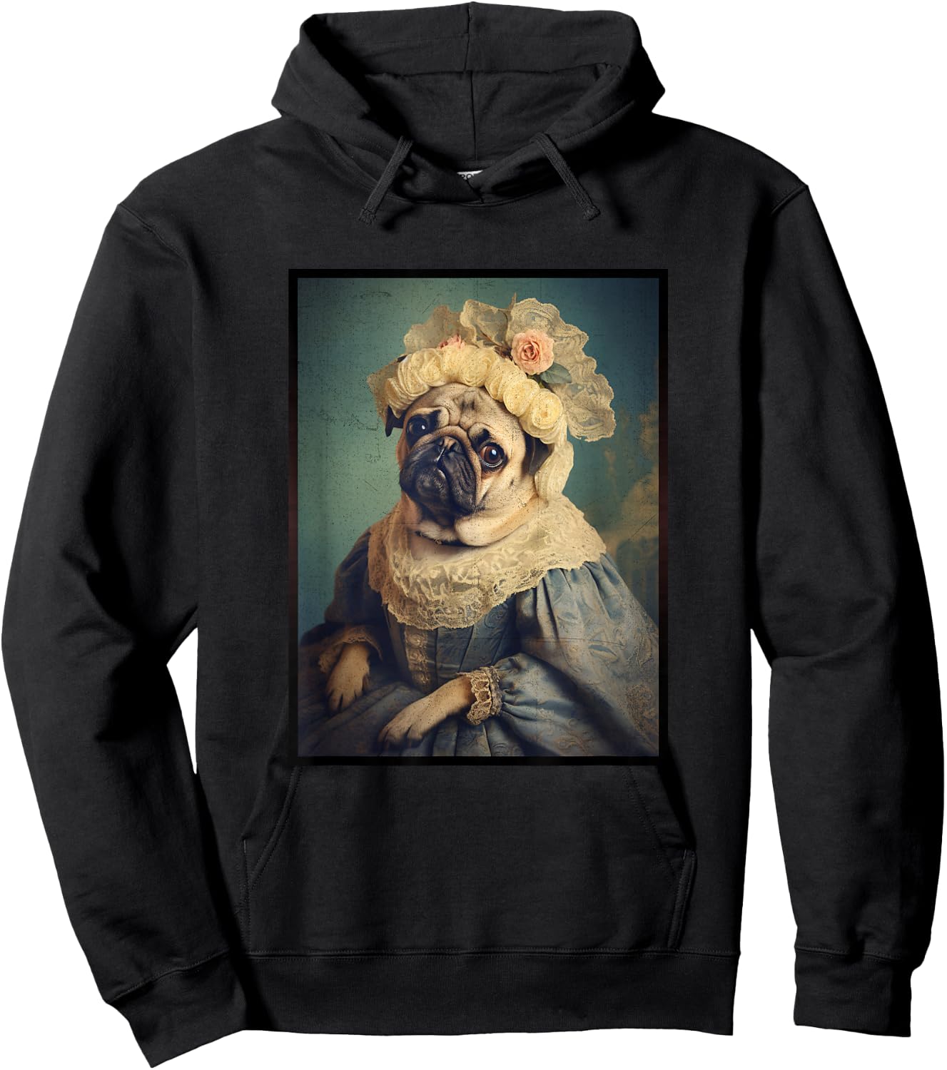 Pug Dog Portrait Renaissance Funny Pet Mom Dad Women Girls Kids Hoodie - Hoodie | Black