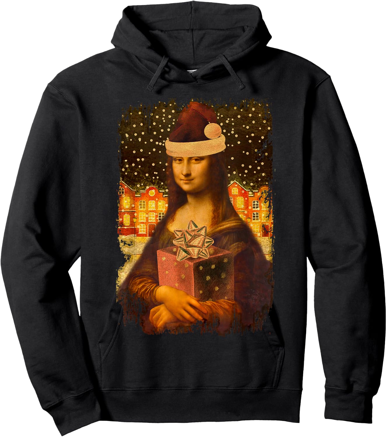 Mona Lisa with Santa Hat for Art Teacher Mona Lisa Christmas Men Women Kids Hoodie - Hoodie | Black