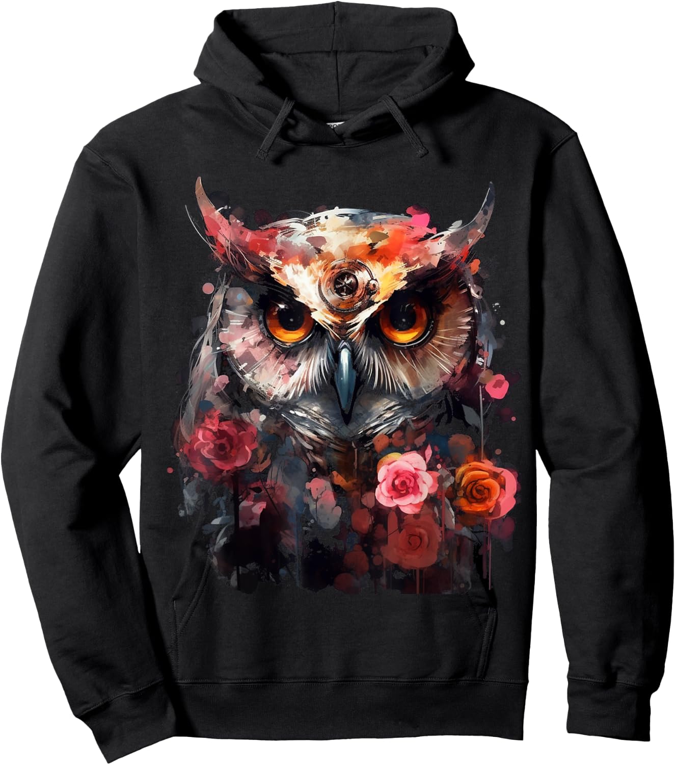 Owl Flowers Fantasy Animal Lovers - Bird Art Animal Owl Hoodie - Hoodie | Black