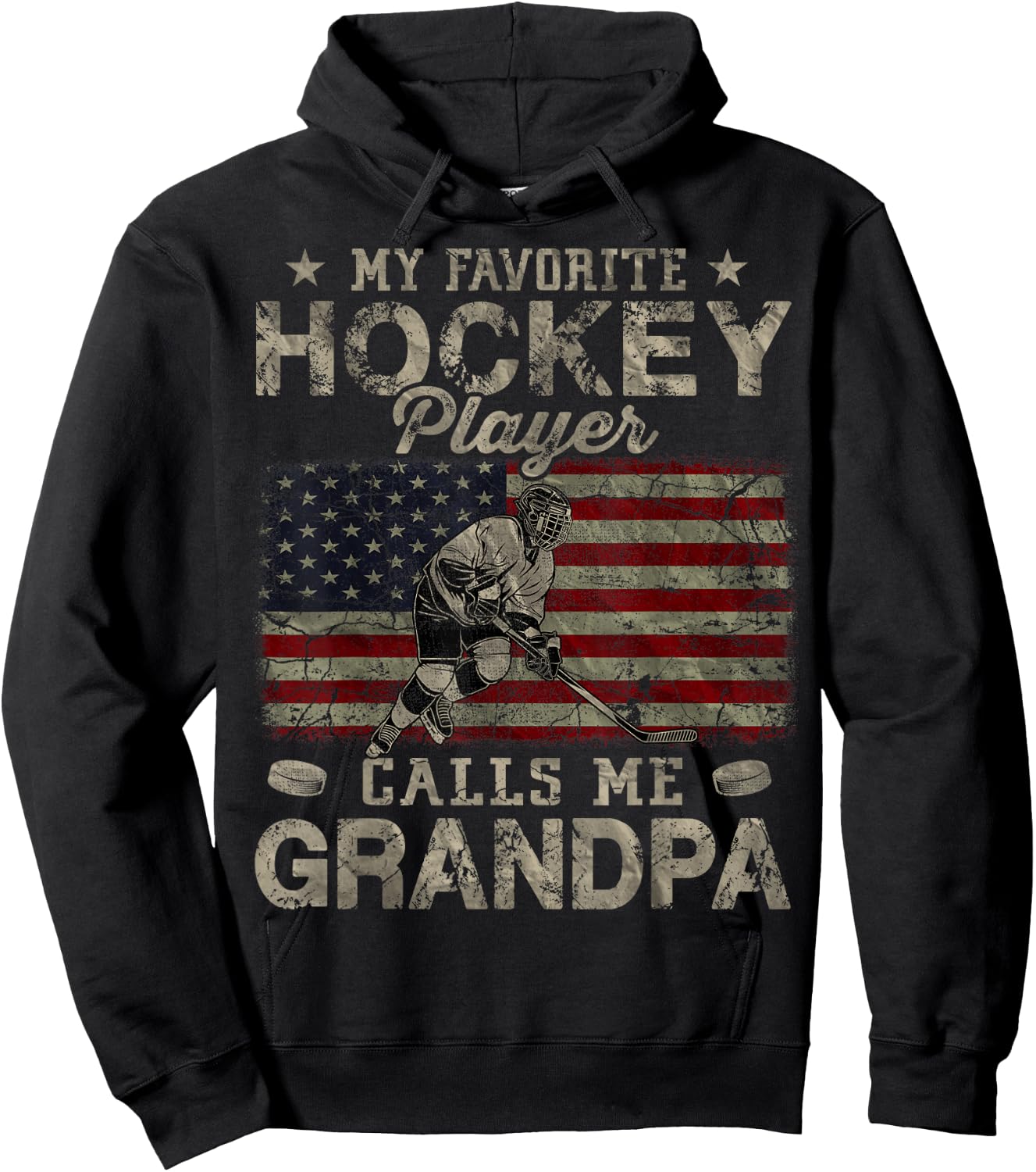 My Favorite Hockey Player Calls Me Grandpa Father's Day Hoodie - Hoodie | Black