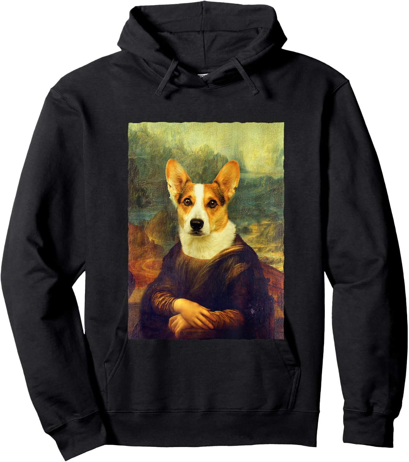 Funny Corgi Dog, Mona Lisa Hoodie - Hoodie | Black