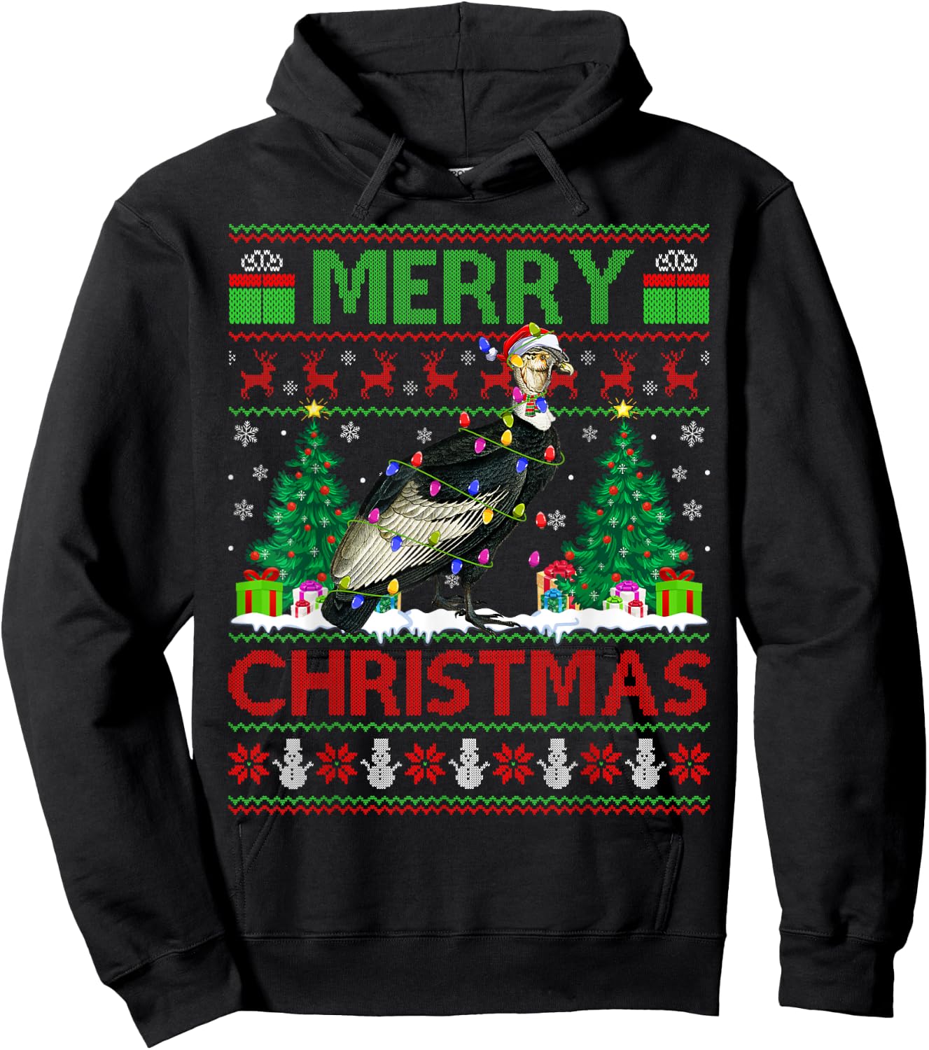 Condor Bird Lover Xmas Tree Ugly Santa Condor Christmas Hoodie - Hoodie | Black