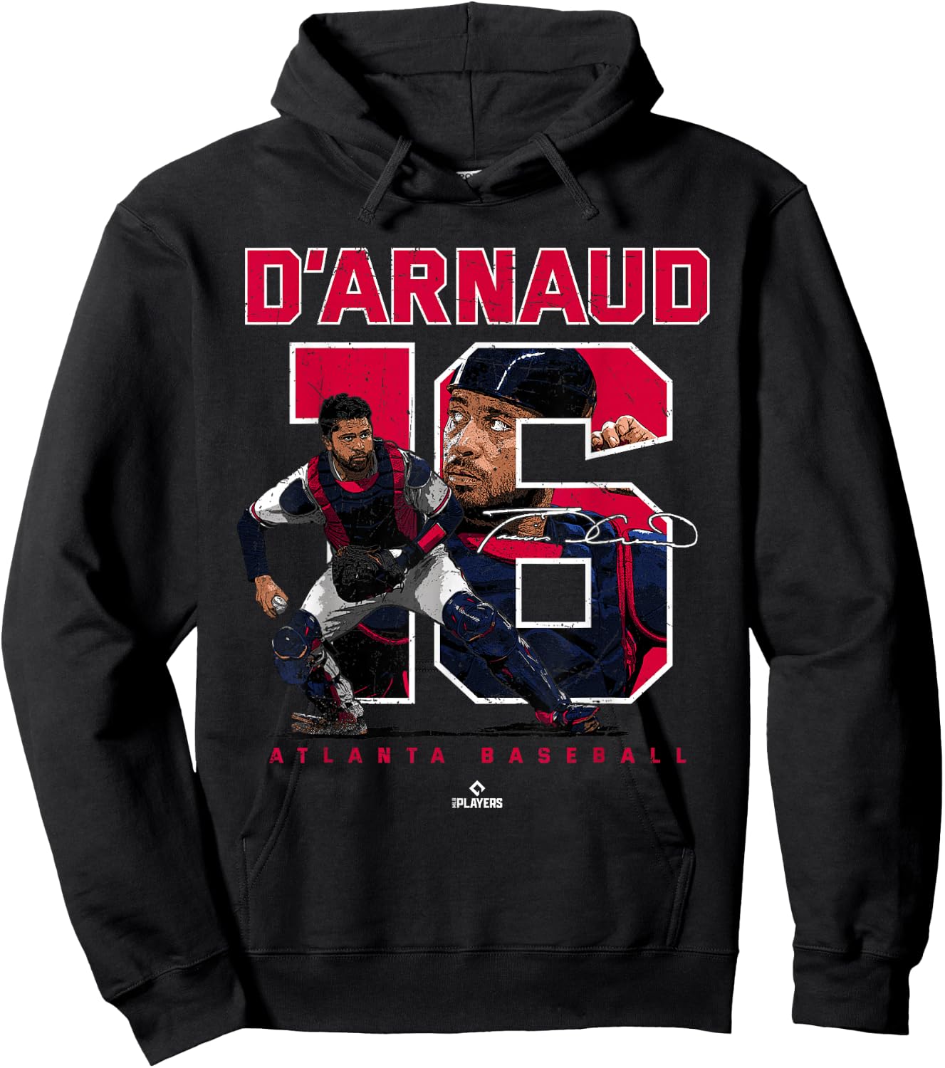 Number and Portrait Travis d Arnaud Atlanta MLBPA Hoodie - Hoodie | Black