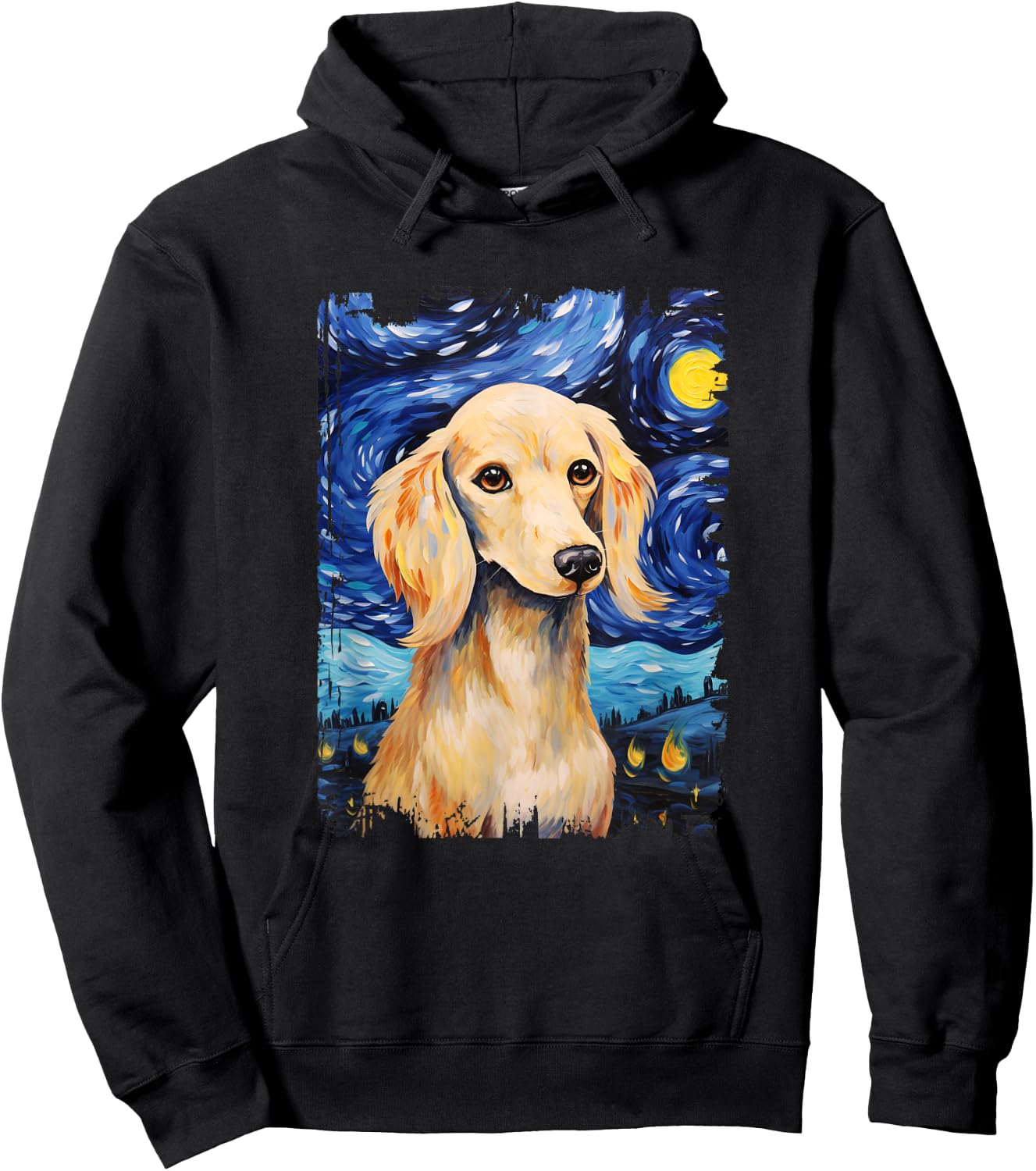 Cream Dachshund Dog Starry Night Painting Dog Mom Dad Hoodie - Hoodie | Black