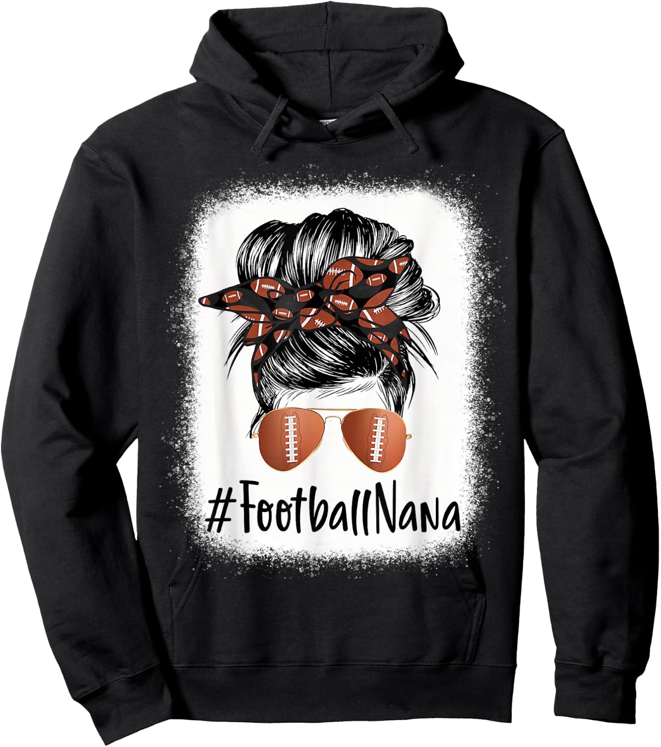 Bleached Football Nana Life Messy Bun Mother's Day Hoodie - Hoodie | Black