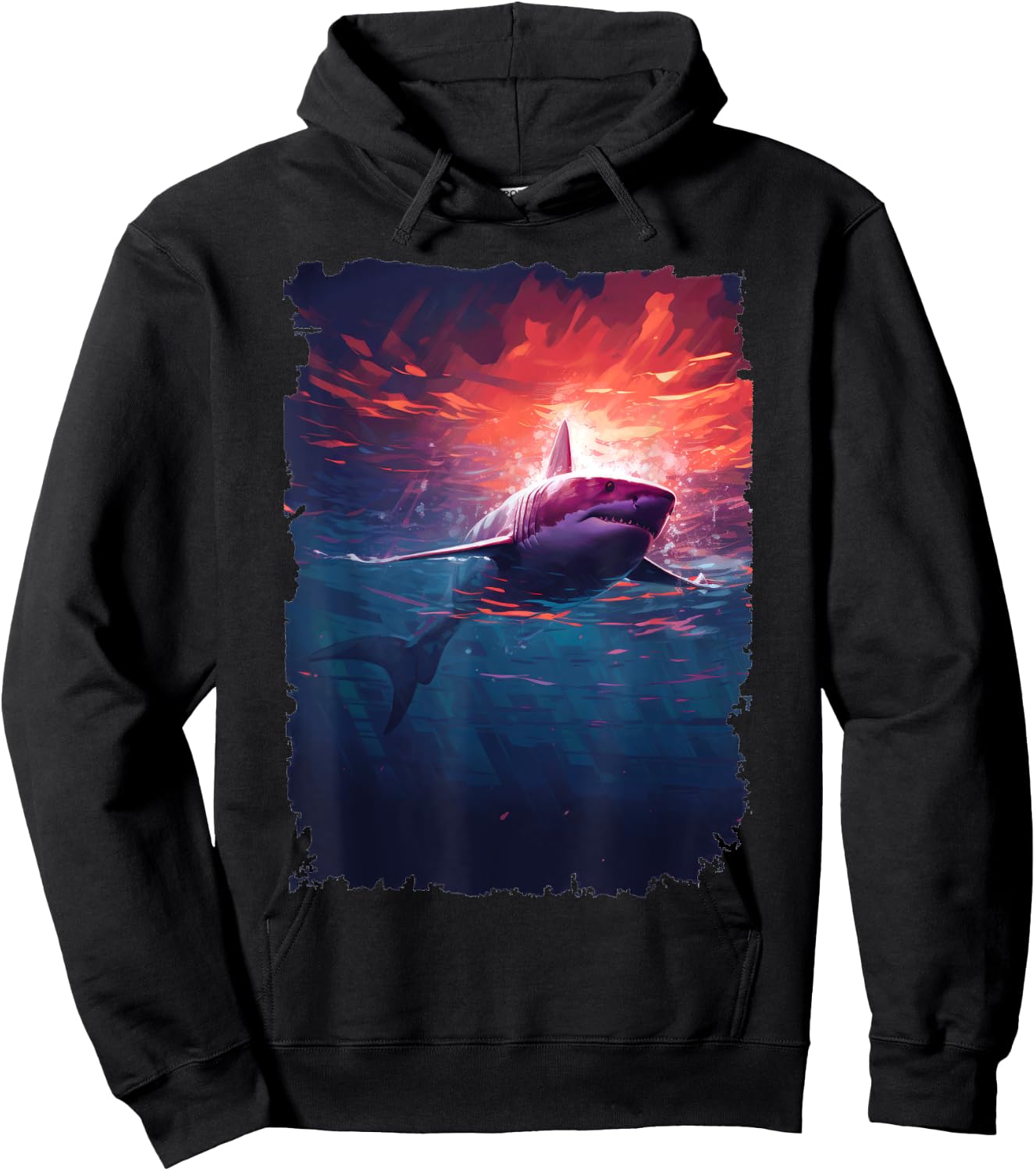 Great White Shark - Surfer Graphic Hoodie - Hoodie | Black