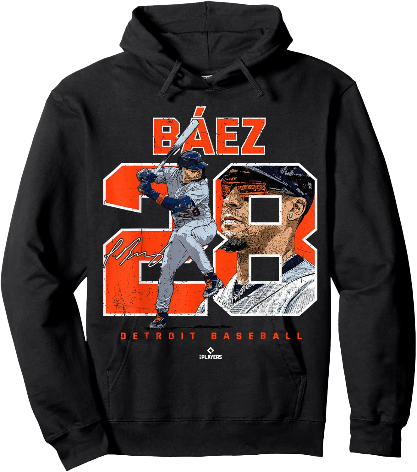 Number and Portrait Javier Baez Detroit MLBPA Hoodie - Hoodie | Black