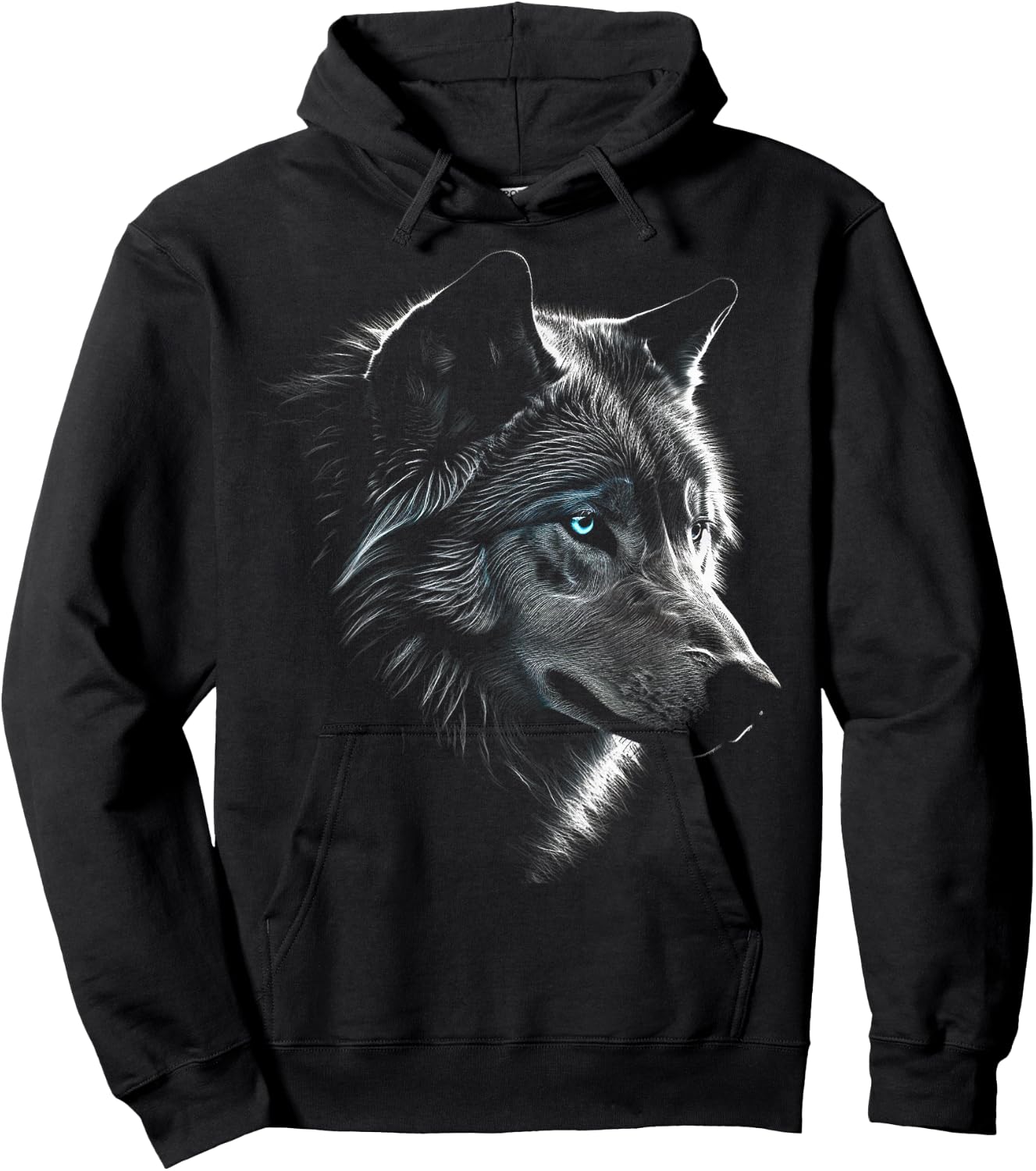 Wolf Portrait Blue Eyes - Artwork | Animal Motif Wolf Hoodie - Hoodie | Black