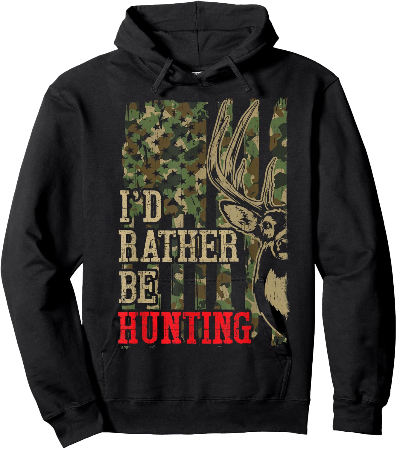 Youth Men I'd Rather Hunting Deer Camo Funny Hunter Dad Joke Hoodie - Hoodie | Black