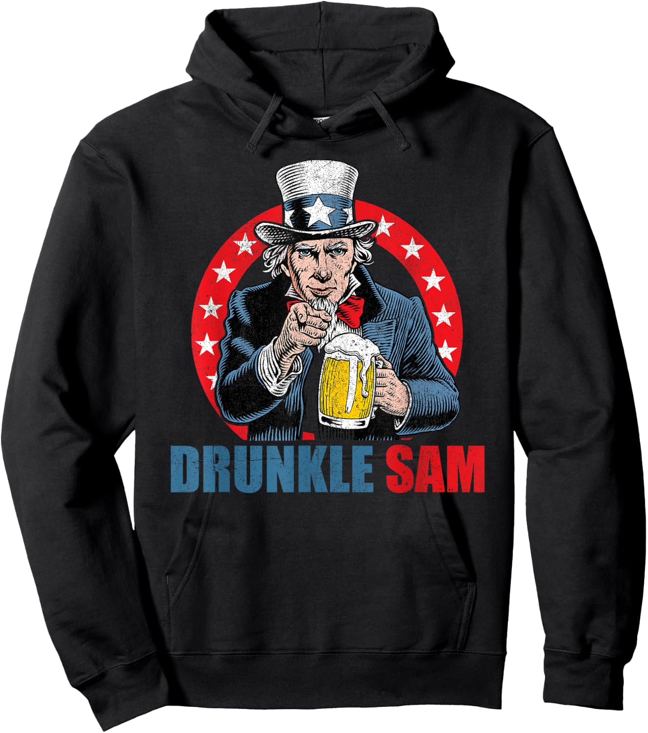 Drunkle Sam Funny 4th of July Uncle Sam USA Beer Drinking Hoodie - Hoodie | Black