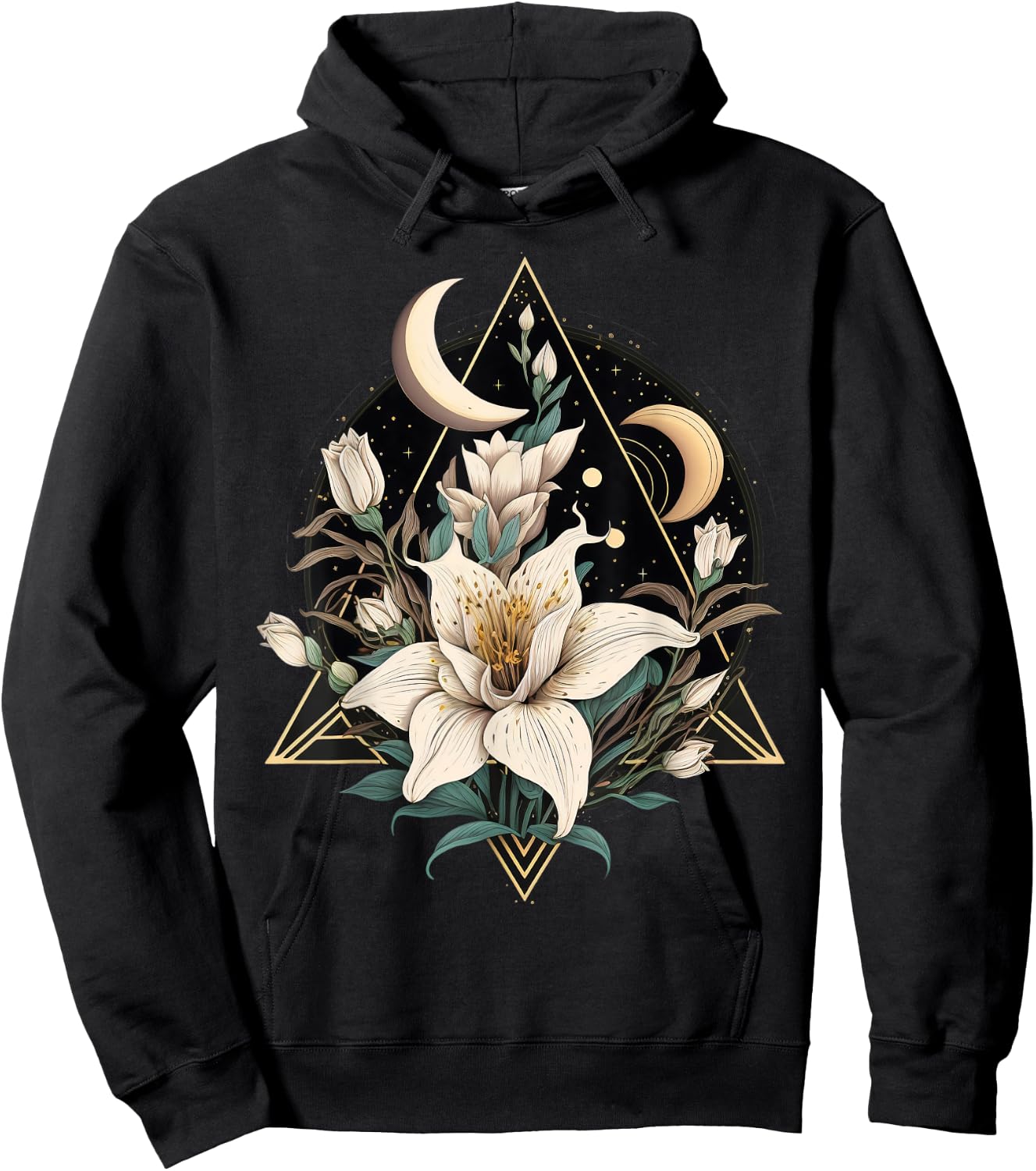 Beautiful Moon Lily Flower on floral Lily Hoodie - Hoodie | Black