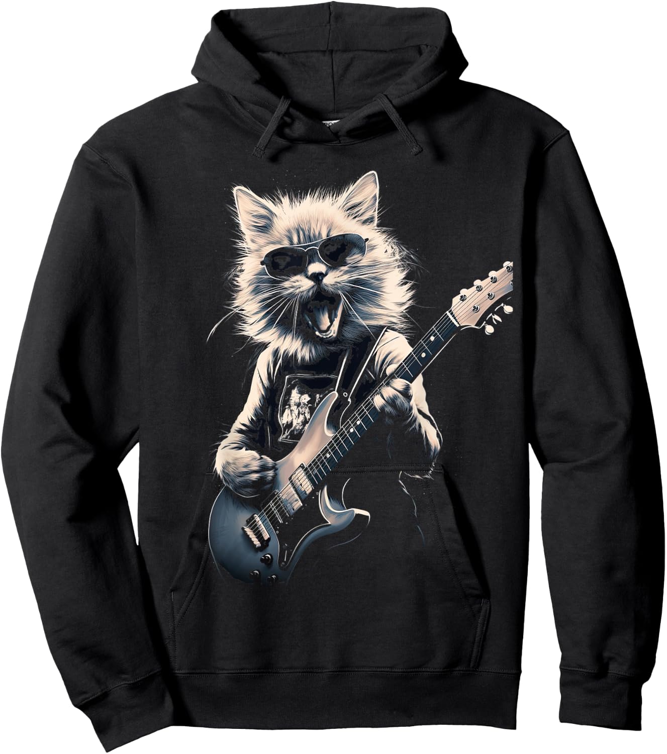 Cat Playing Bass Guitar Guitarist Rocker Cool Hoodie - Hoodie | Black