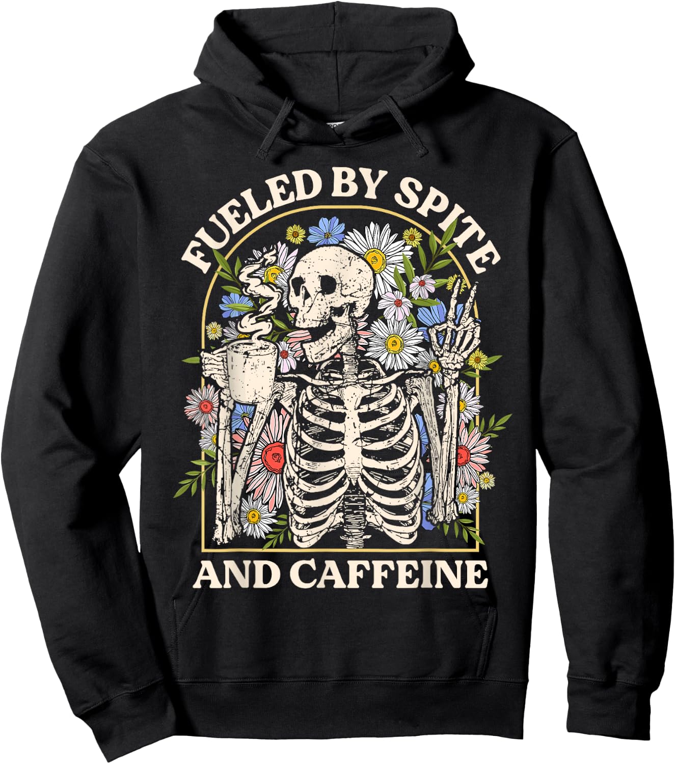Fueled By Spite And Caffeine Skeleton Halloween Coffee Hoodie - Hoodie | Black