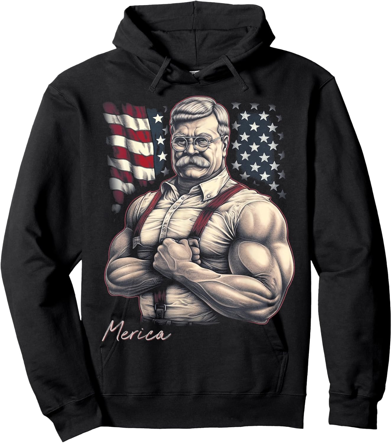 USA 4th Of July, Teddy Roosevelt Funny Workout Muscles Women Kids Men Hoodie - Hoodie | Black