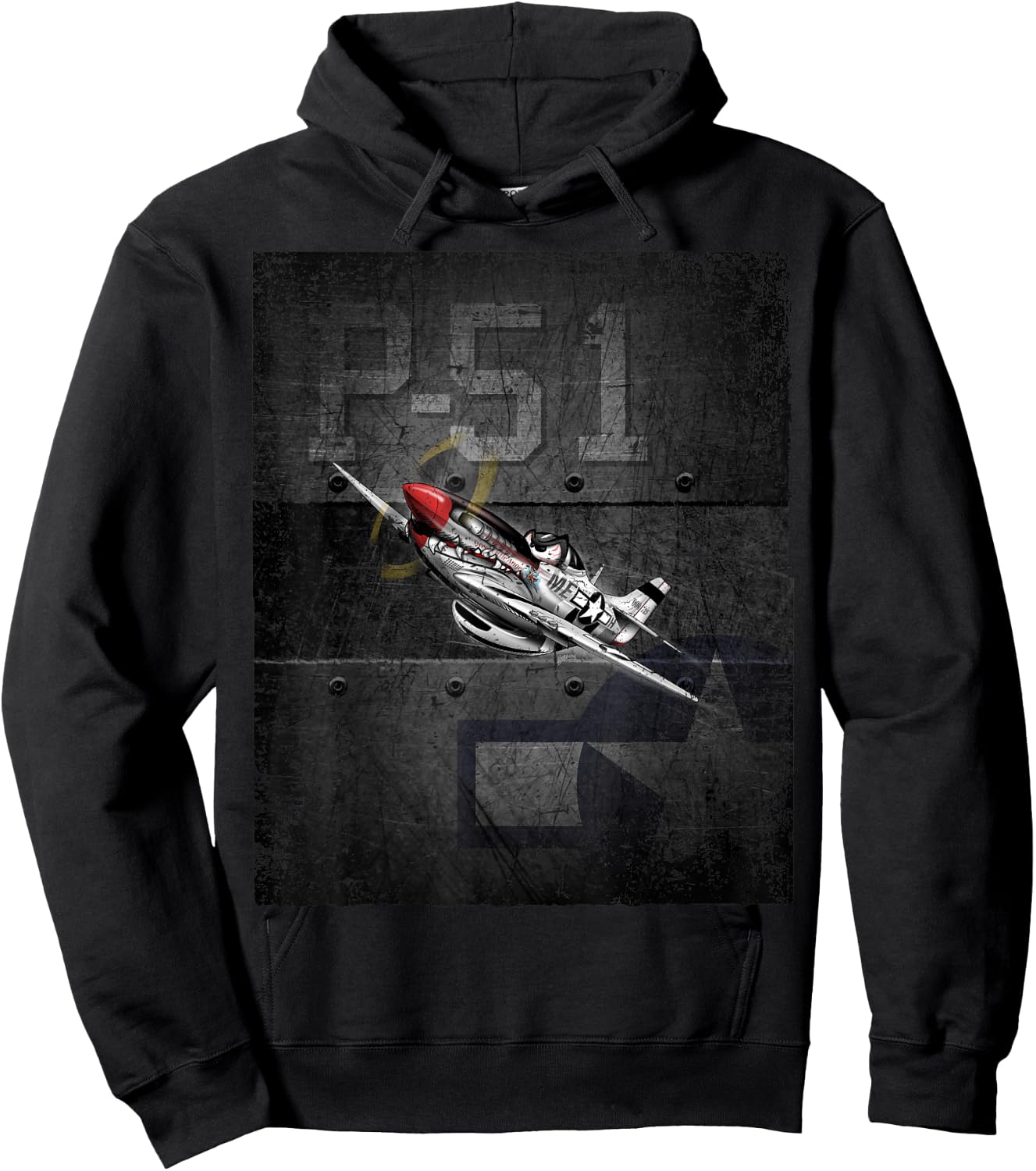 P51 Military Fighter Airplane WW-II Warbird Cartoon Hoodie - Hoodie | Black