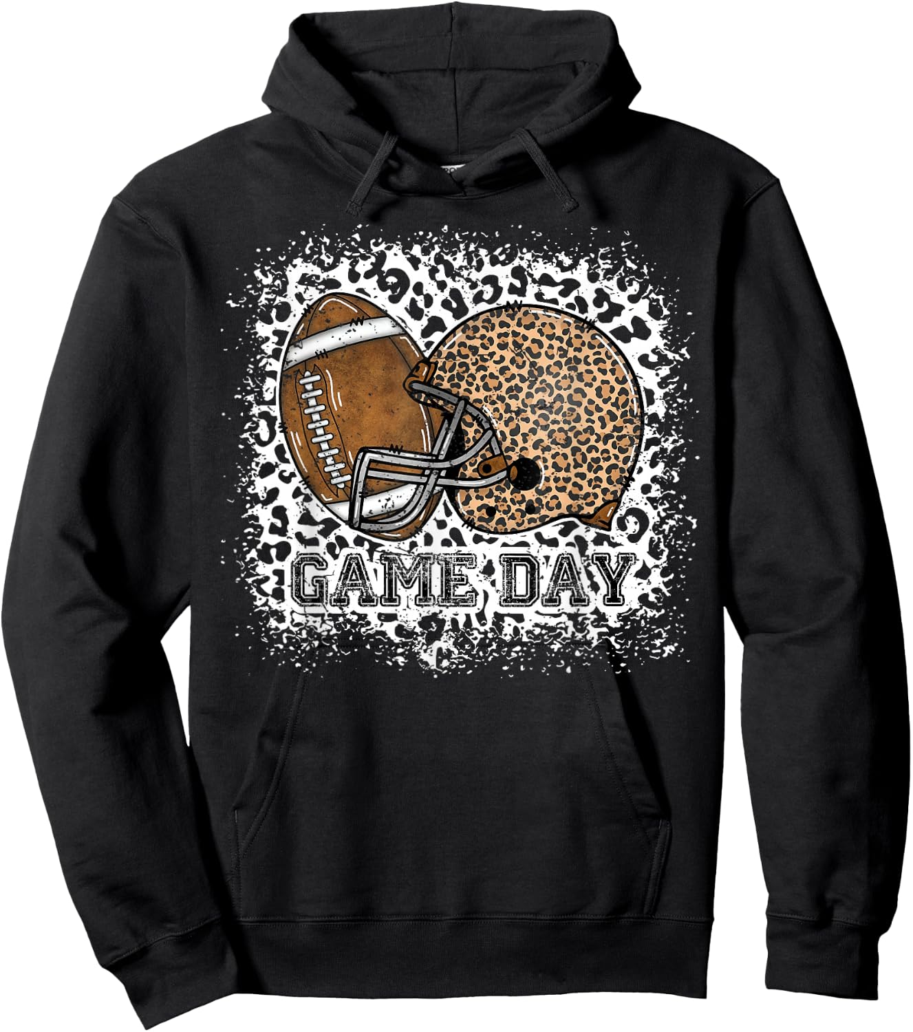 Bleached Game Day Leopard Football Helmet Sport Mom Girls Hoodie - Hoodie | Black