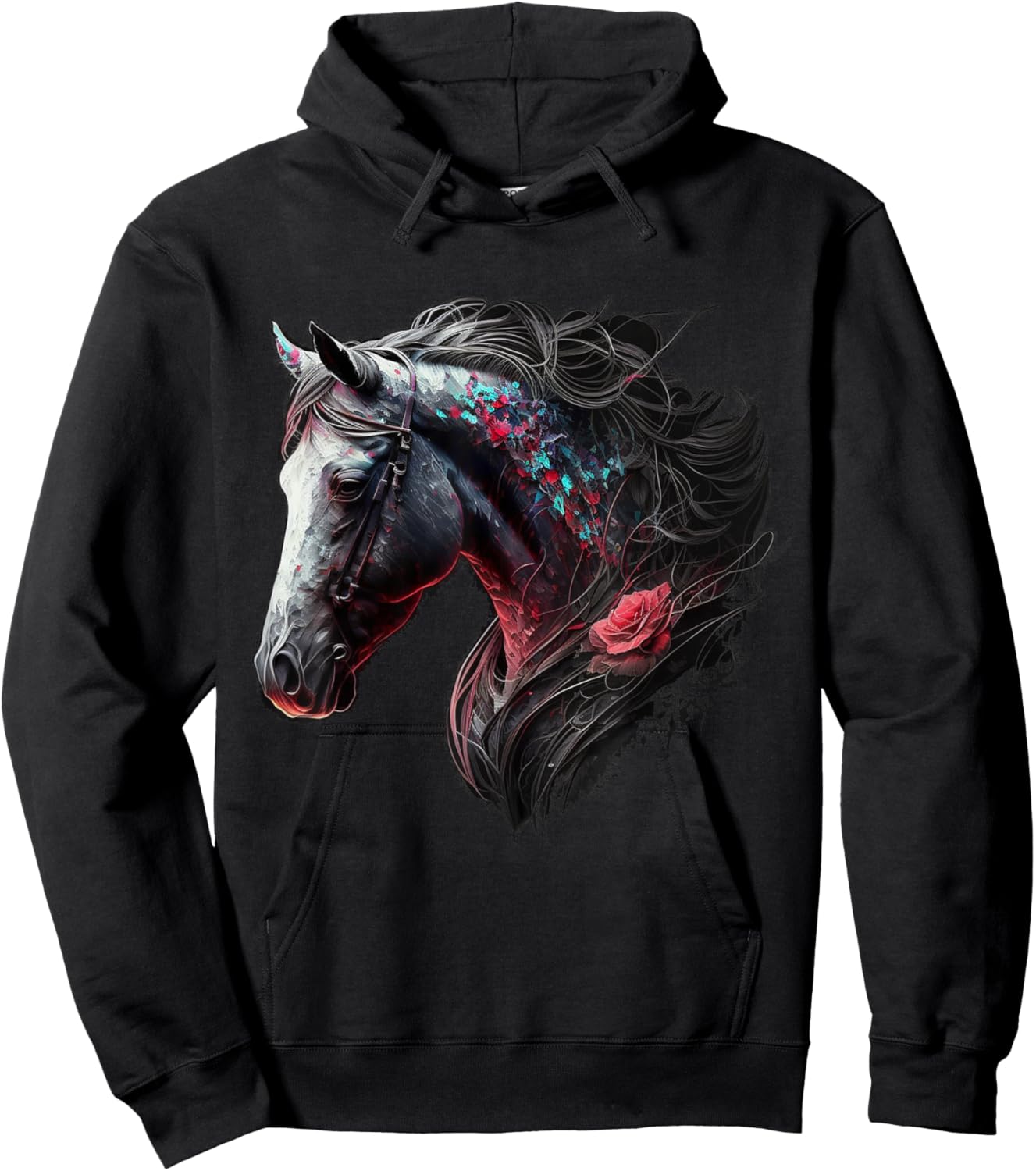 Horse Colourful Flowers Art Animal Print Horse Motif Hoodie - Hoodie | Black