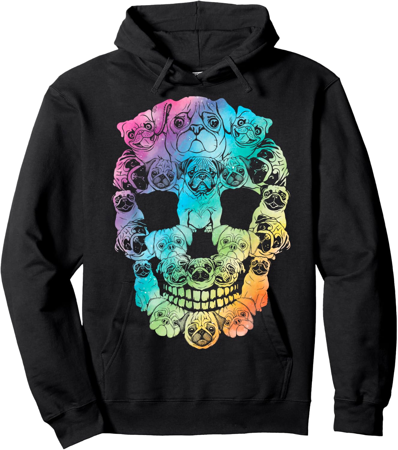 Halloween Pug skull skeleton Pug Dog costume Pug tie dye Women Kids Hoodie - Hoodie | Black