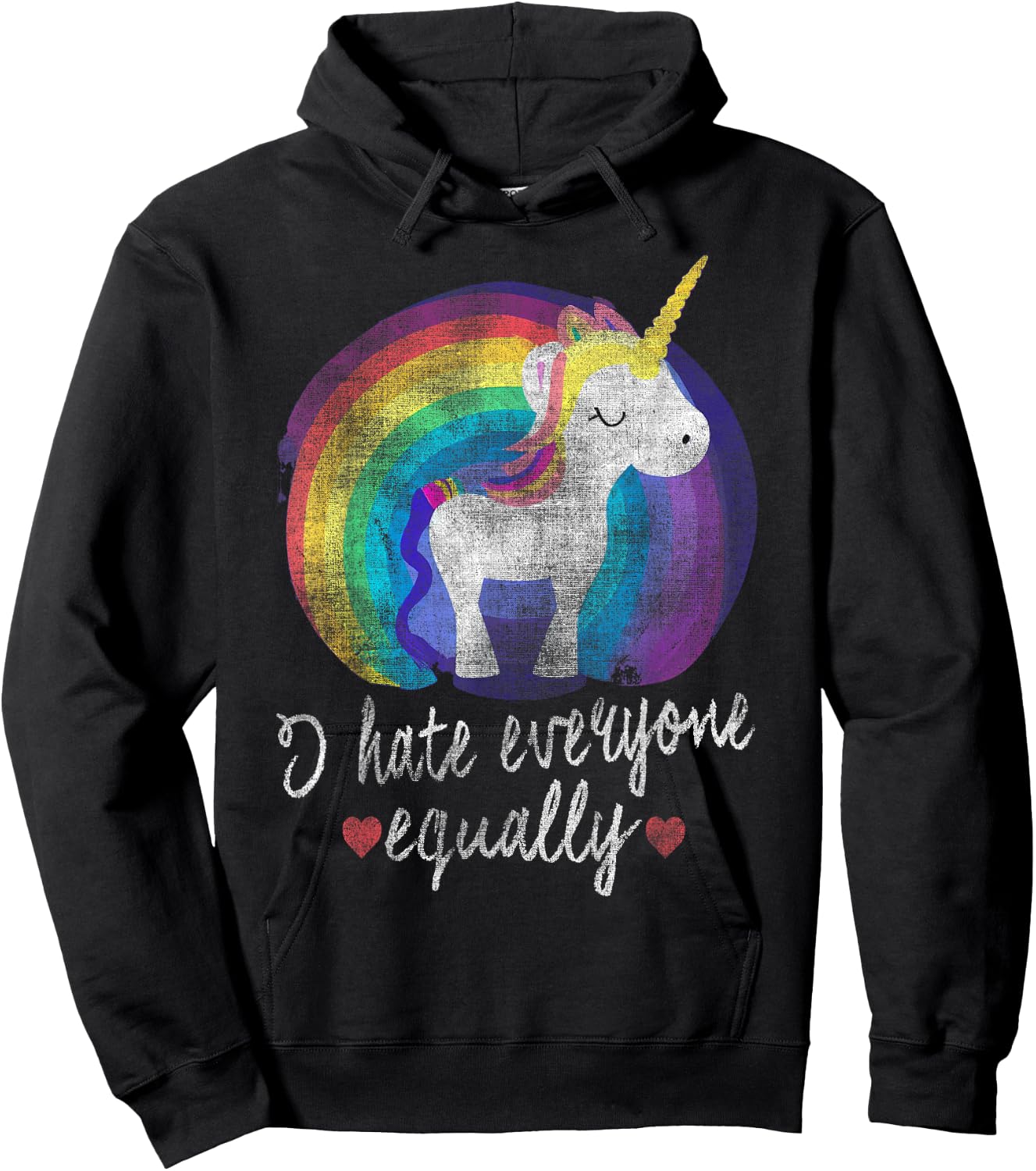 I Hate Everyone Equally Rainbow Unicorn Hoodie - Hoodie | Black