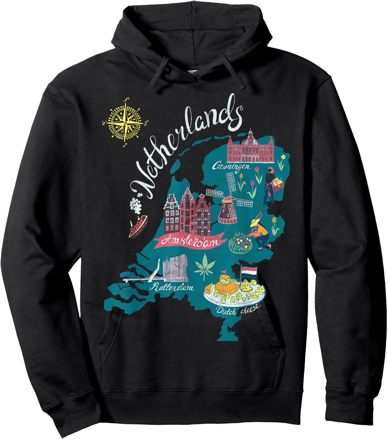 Europe Netherlands Map Holland Amsterdam Vacation Souvenir Hoodie - Hoodie | Black