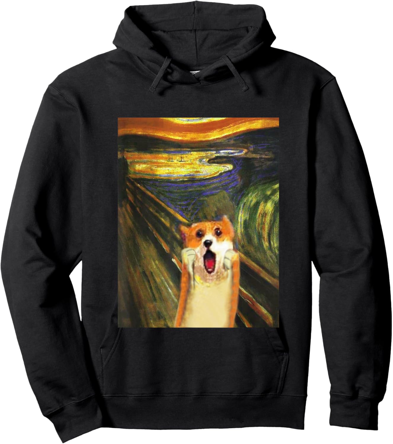 Corgi Funny , Dog, Screaming Munch, Cute, Men's, Children, Funny, Clothes, Goods, Gift, Puppy Hoodie - Hoodie | Black