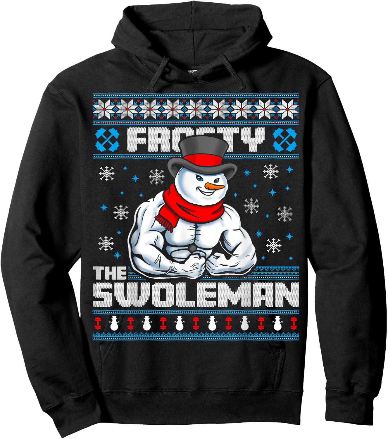 Frosty the Swoleman Funny Ugly Christmas Sweater Gym Workout Hoodie - Hoodie | Black