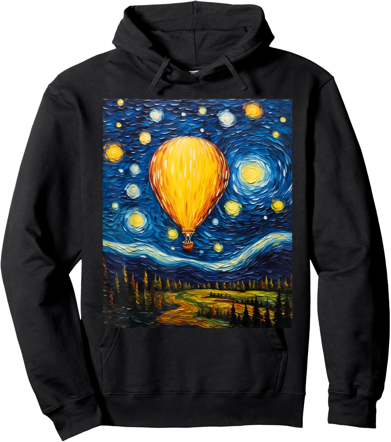 Surrealism Starry Night Hot Air Balloon Hoodie - Hoodie | Black