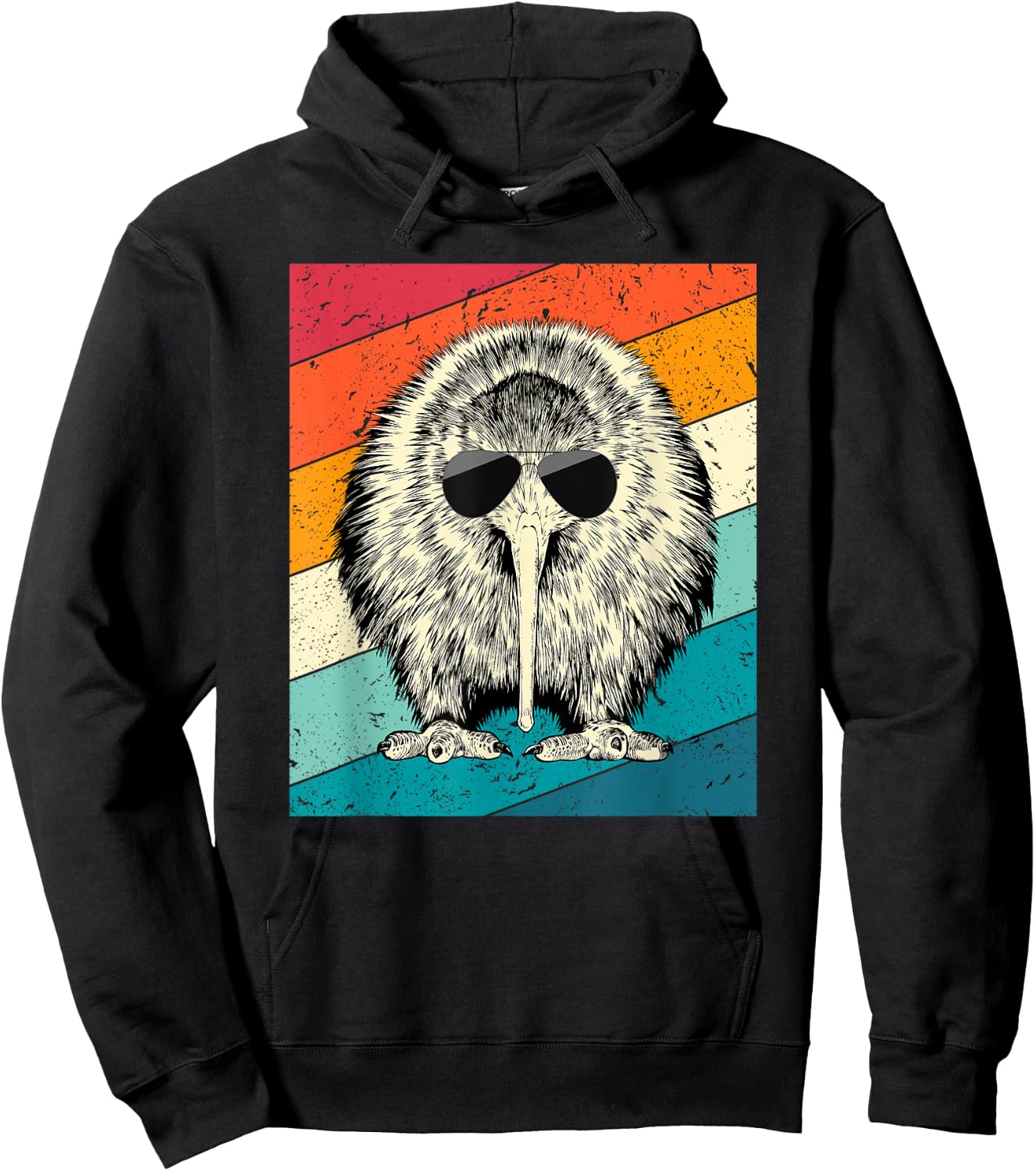 Retro Vintage Kiwi Bird with Sunglasses Animal Lovers Hoodie - Hoodie | Black