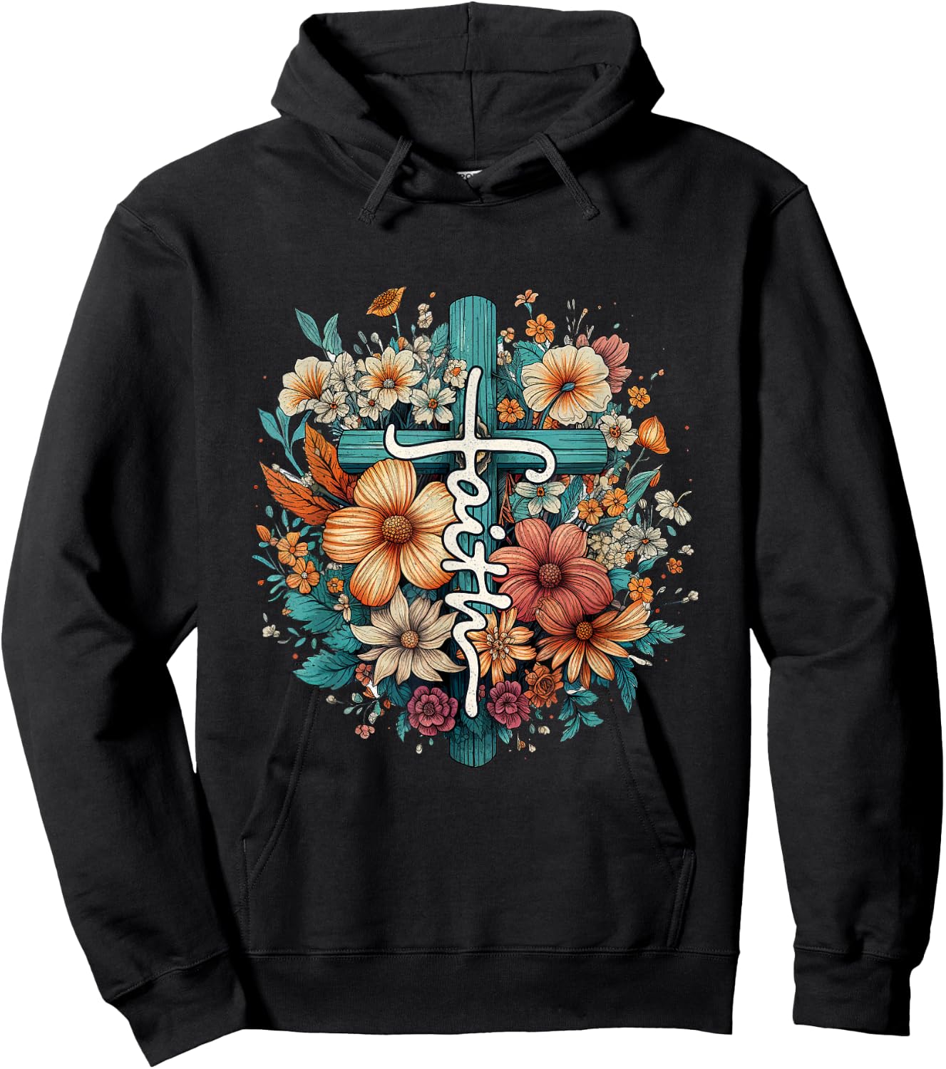 Christian Faith Cross Flowers for Jesus and God Hoodie - Hoodie | Black