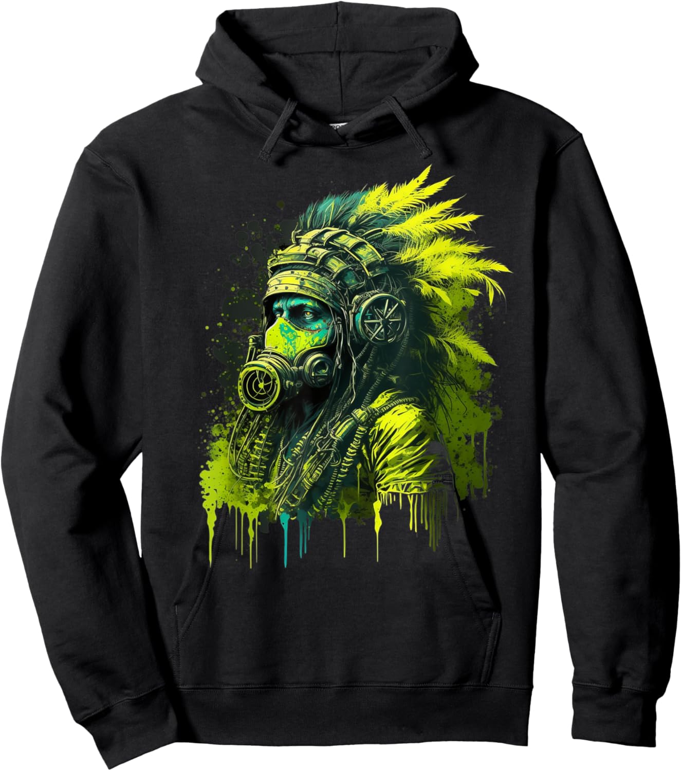 Native American Wearing Gas Mask Graphic Hoodie - Hoodie | Black