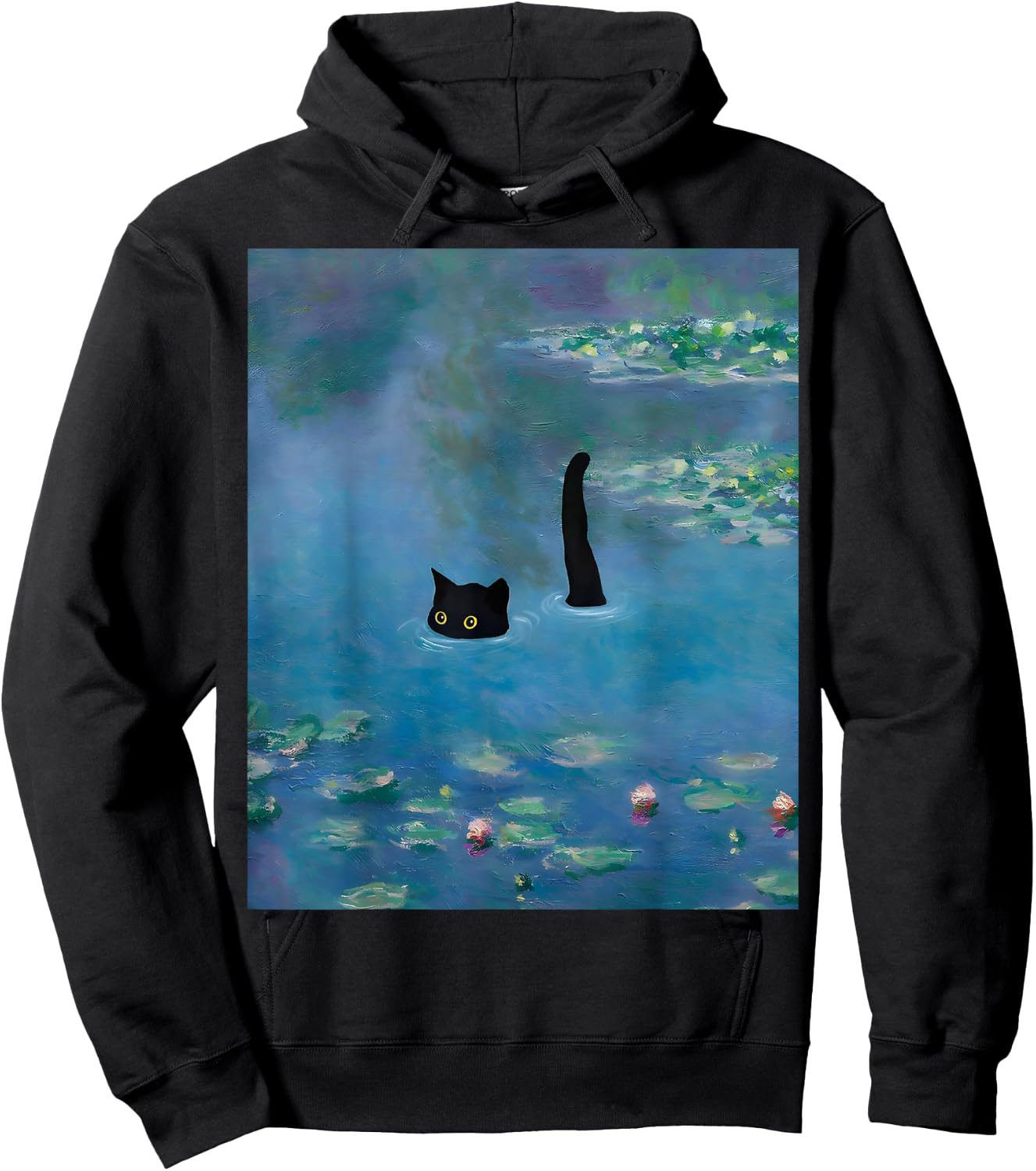 Black Cat Monets Waterlily Hoodie - Hoodie | Black
