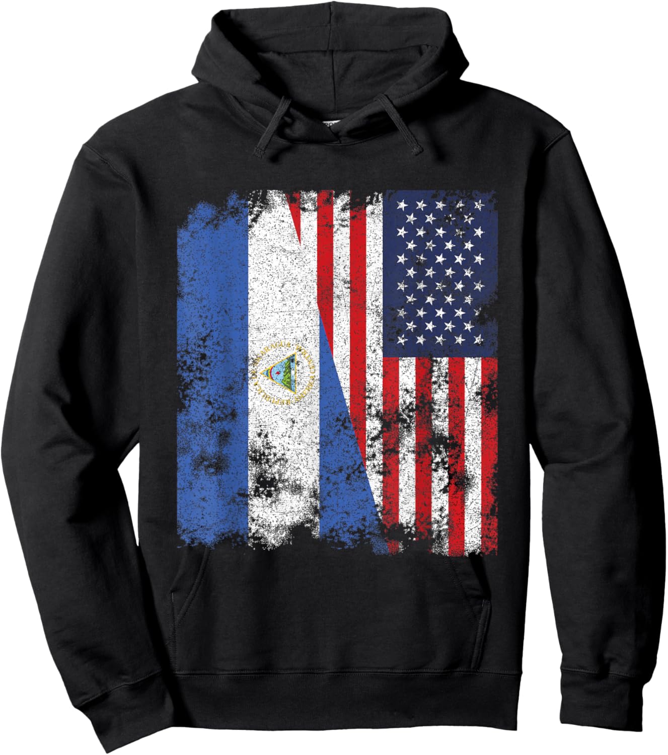 Nicaragua USA Flag Distressed - Half American Hoodie - Hoodie | Black